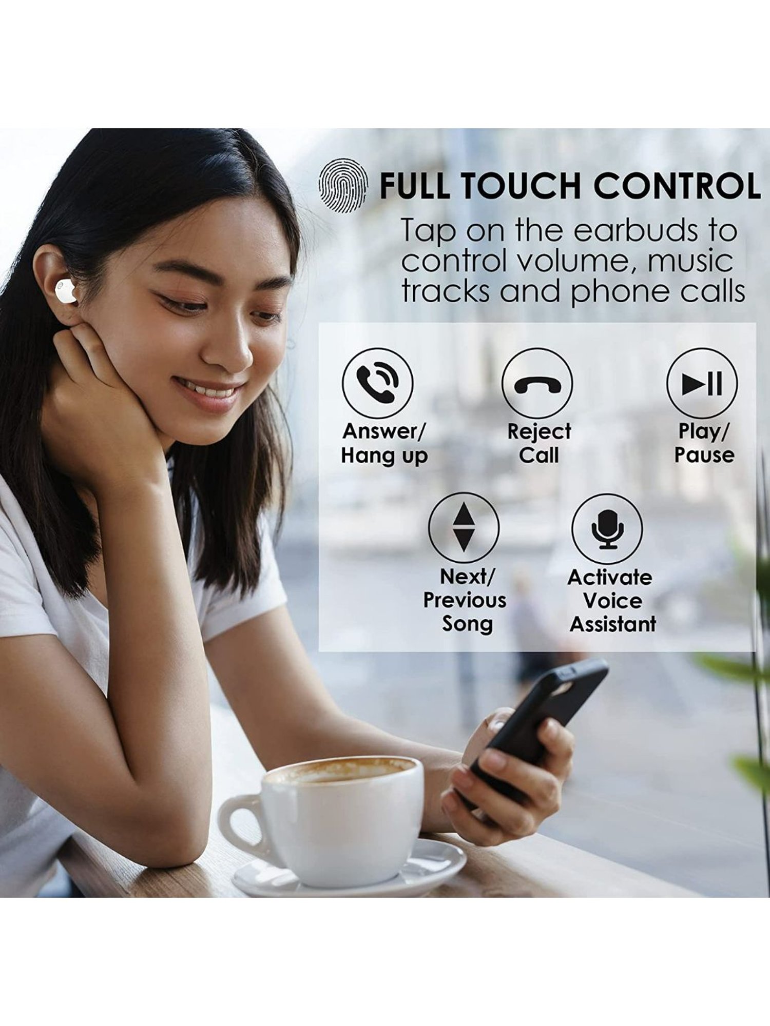 Probus T20 True Wireless (TWS) Bluetooth in-Ear Earbuds with Passive Noise Cancellation (White)