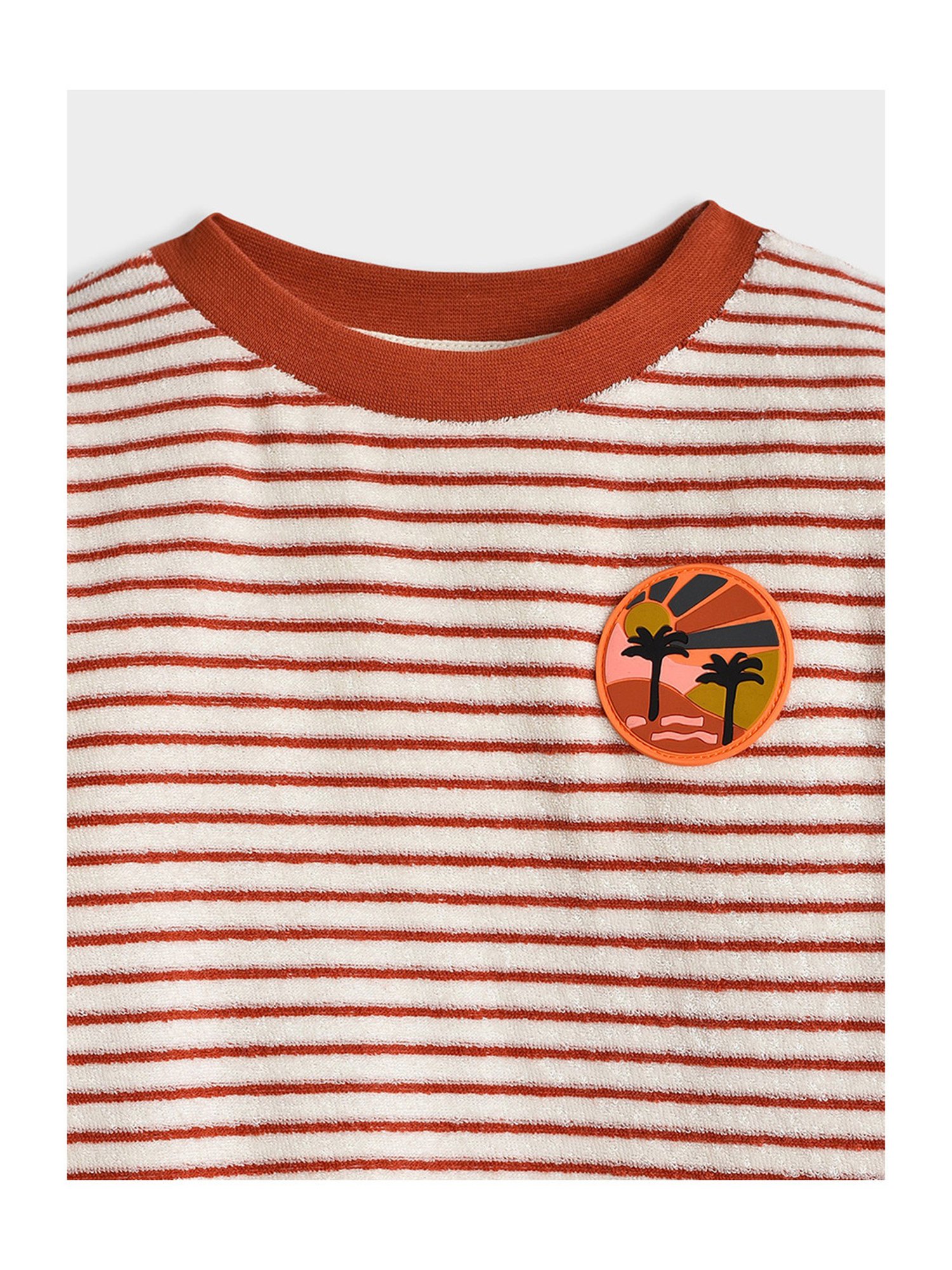 MiArcus Kids Rust Striped Full Sleeves T-Shirt with Pyjamas