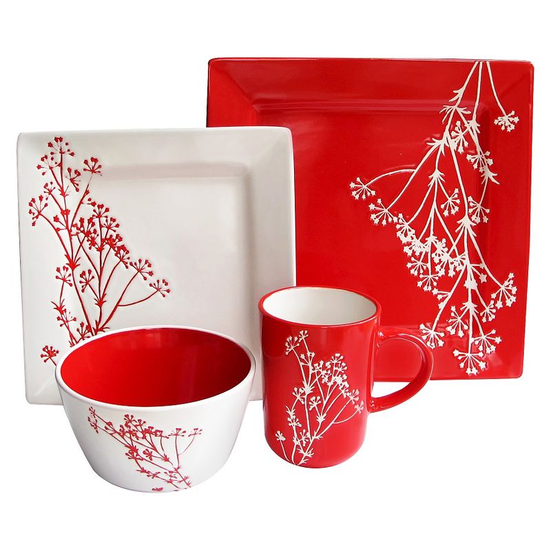 American Atelier Blossom Branch 16pc Dinnerware Set Red