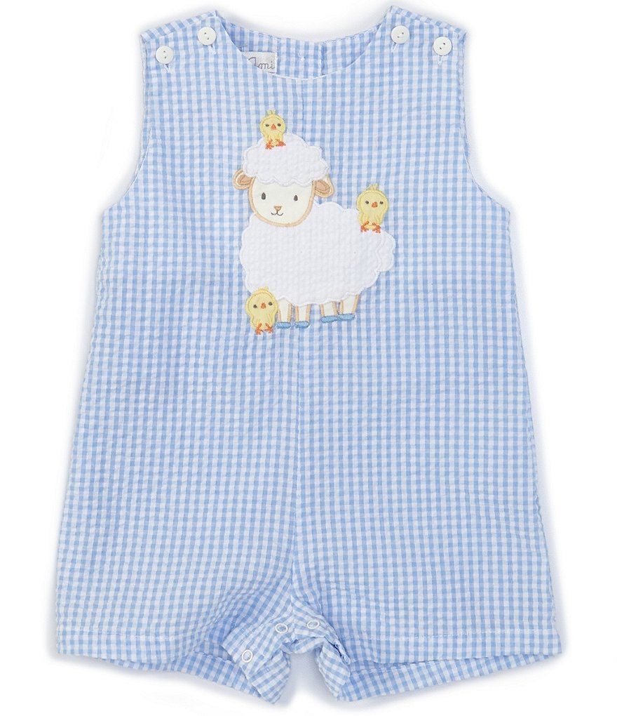 Petit Ami Baby Boys 3-24 Months Lamb-Embroidered Seersucker Jon Jon Shortall