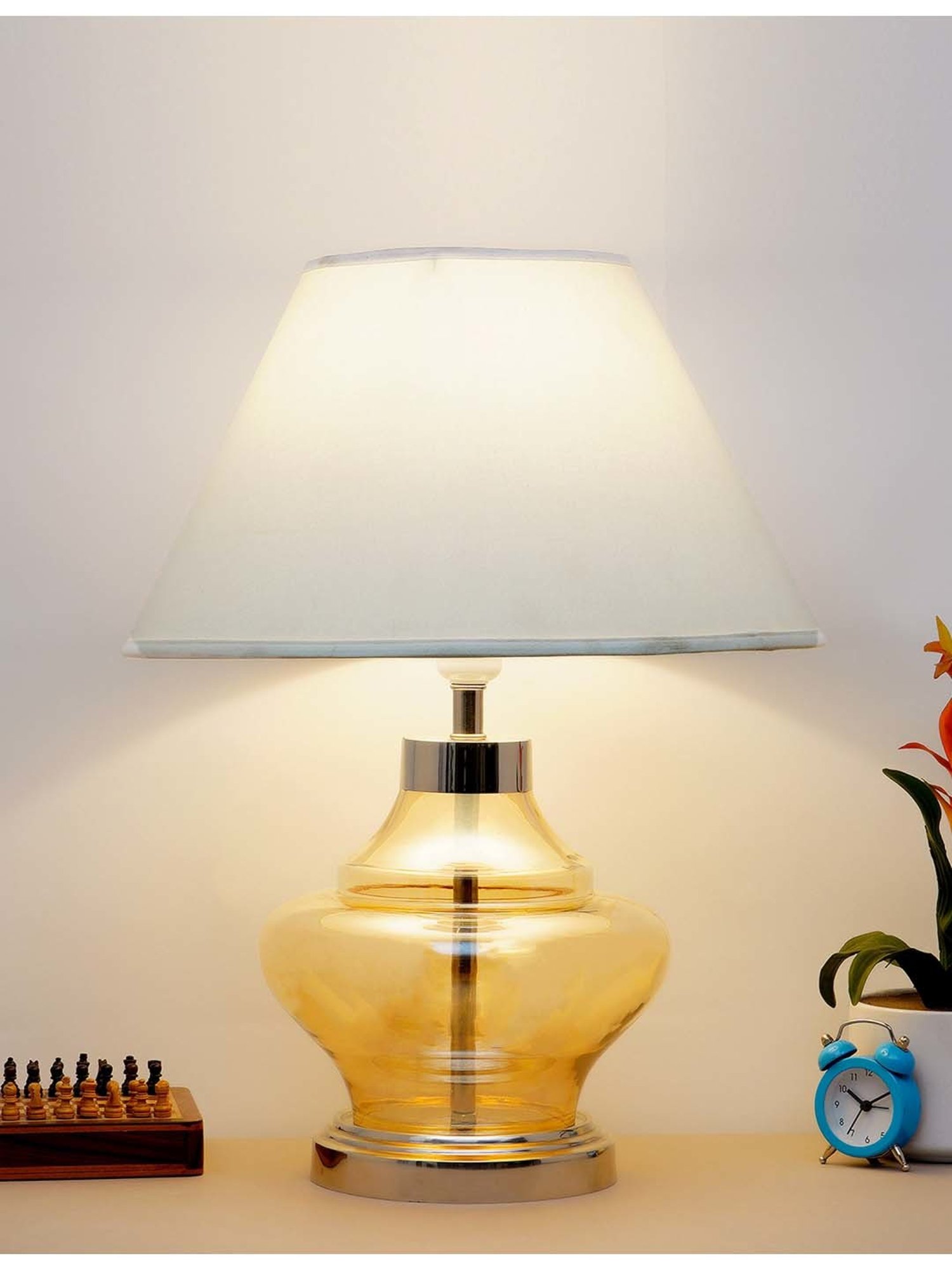 Kapoor E Illuminations 'Arnie' White & Antique Gold Glass Table Lamp - Set of 1