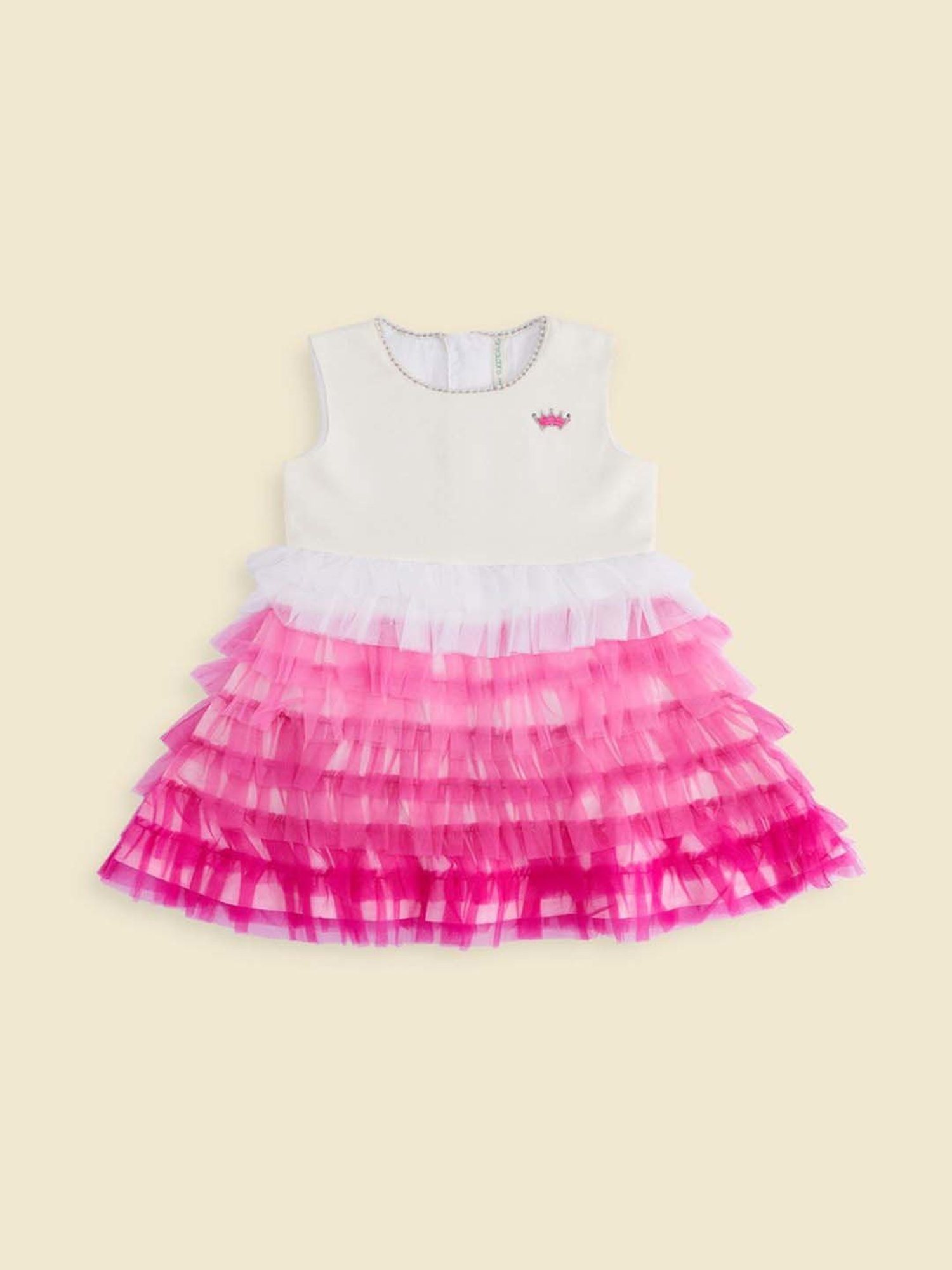 Pantaloons Junior Kids White & Fuchsia Pink Cotton Color Block Dress