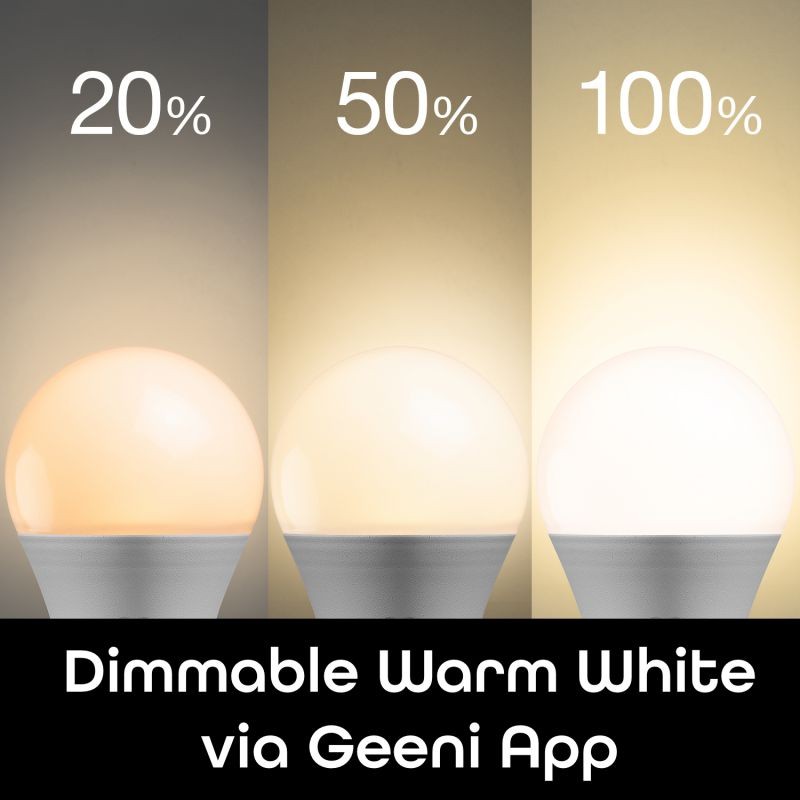 Geeni LUX 800 Smart Wi-Fi LED Dimmable White Light Bulbs (2700K), 3-Pack &ndash; A19, 60-Watt Equivalent &ndash; No Hub Required &ndash; Works with Amazon Alexa, Google Assistant, Microsoft Cortana