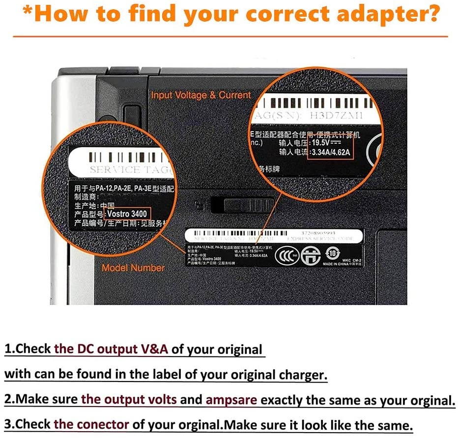 45W AC Adapter Laptop Charger for Dell Inspiron 11 13 14 17 15 3000 5000 7000 Series 3147 3148 3152 3451 3452 3458 3459 5458 5368 5378 5379 5559 5759 7352 7353 7347 7348 7368 7378 Power Supply Cord