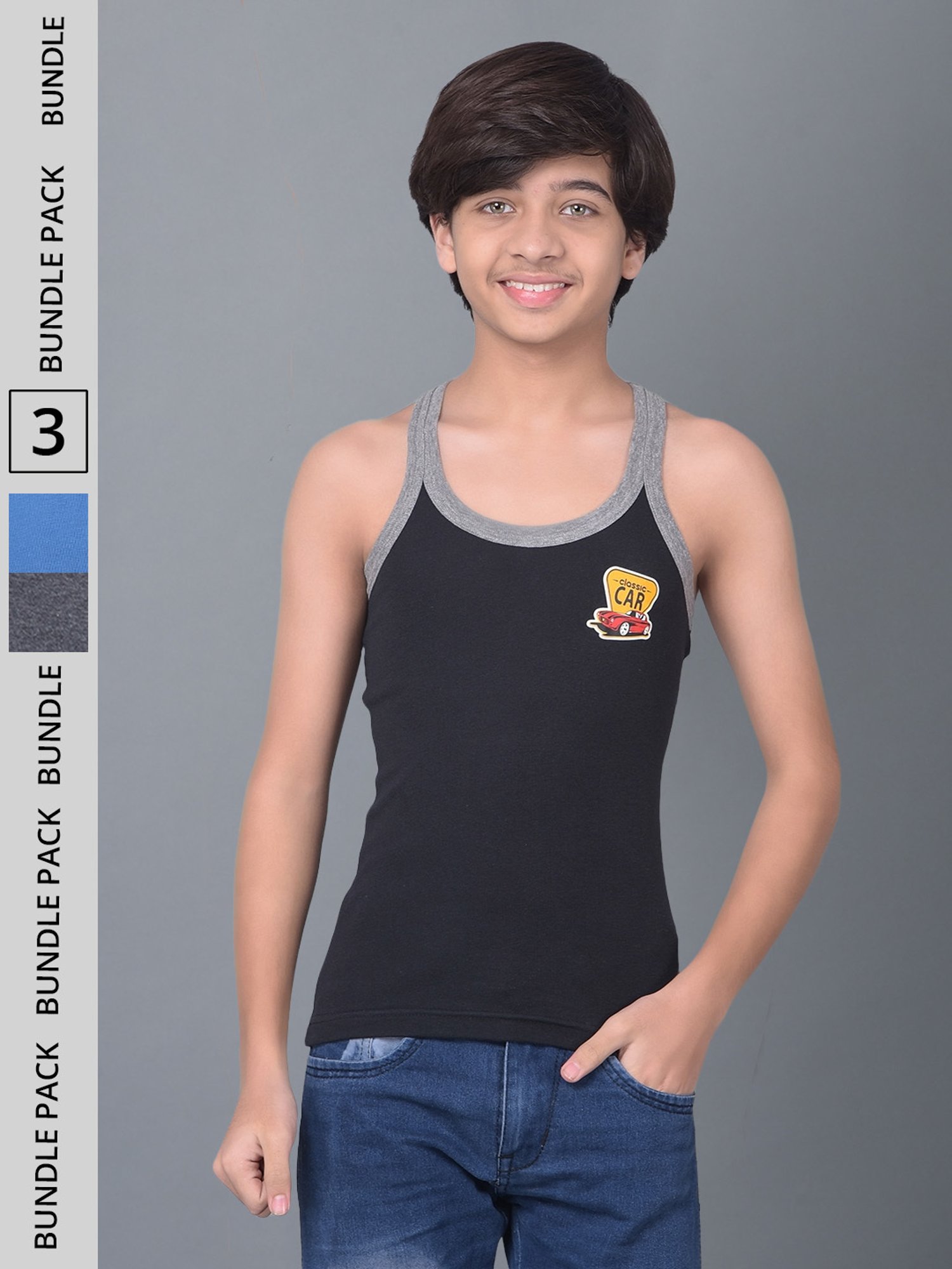 Dollar Bigboss Boys Multicolor Solid Gym Vest (Pack Of 3)