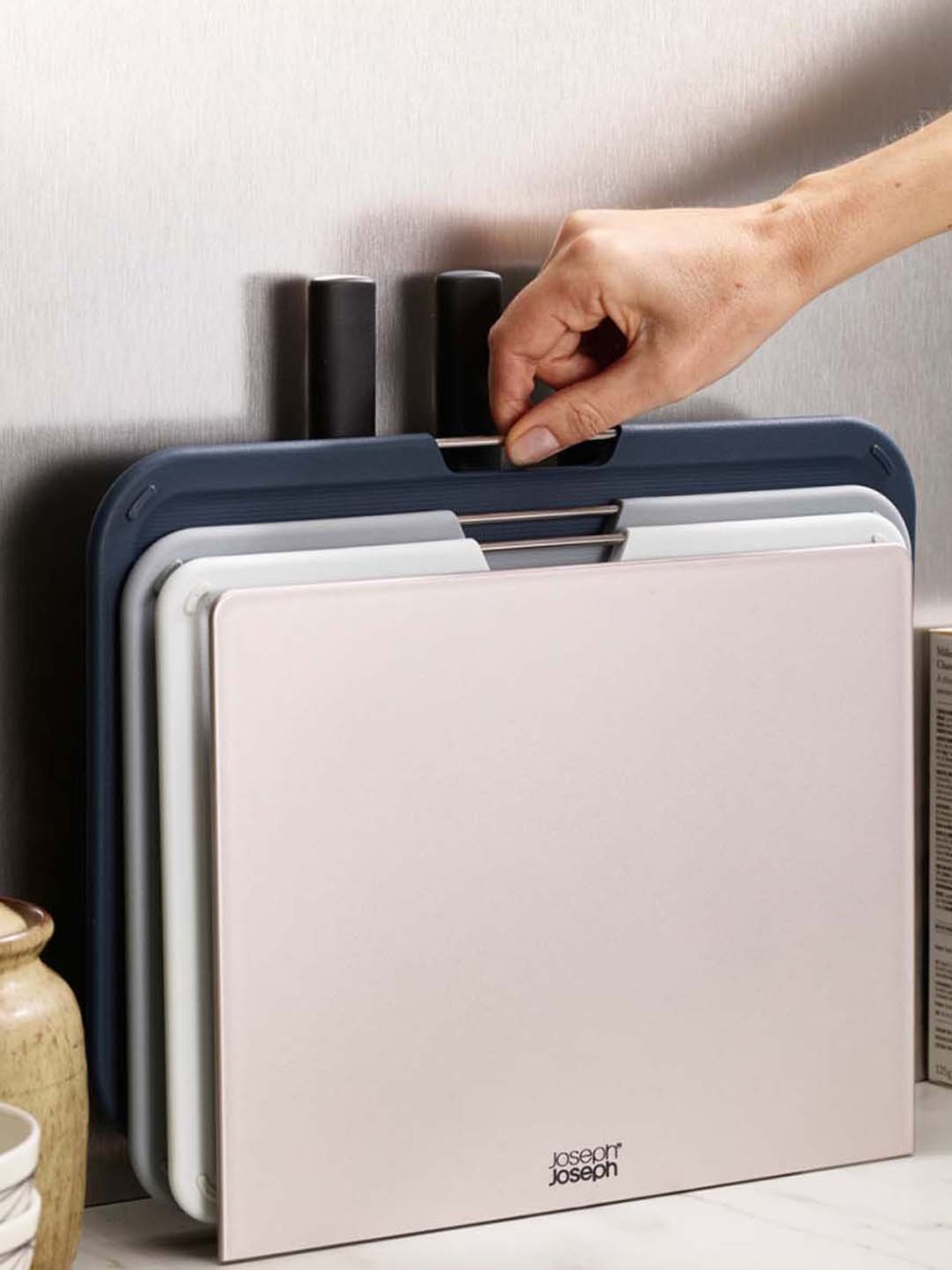 JOSEPH JOSEPH Silver & Black Polypropylene 35.5 cm Chopping Board with Knife - Set of 6