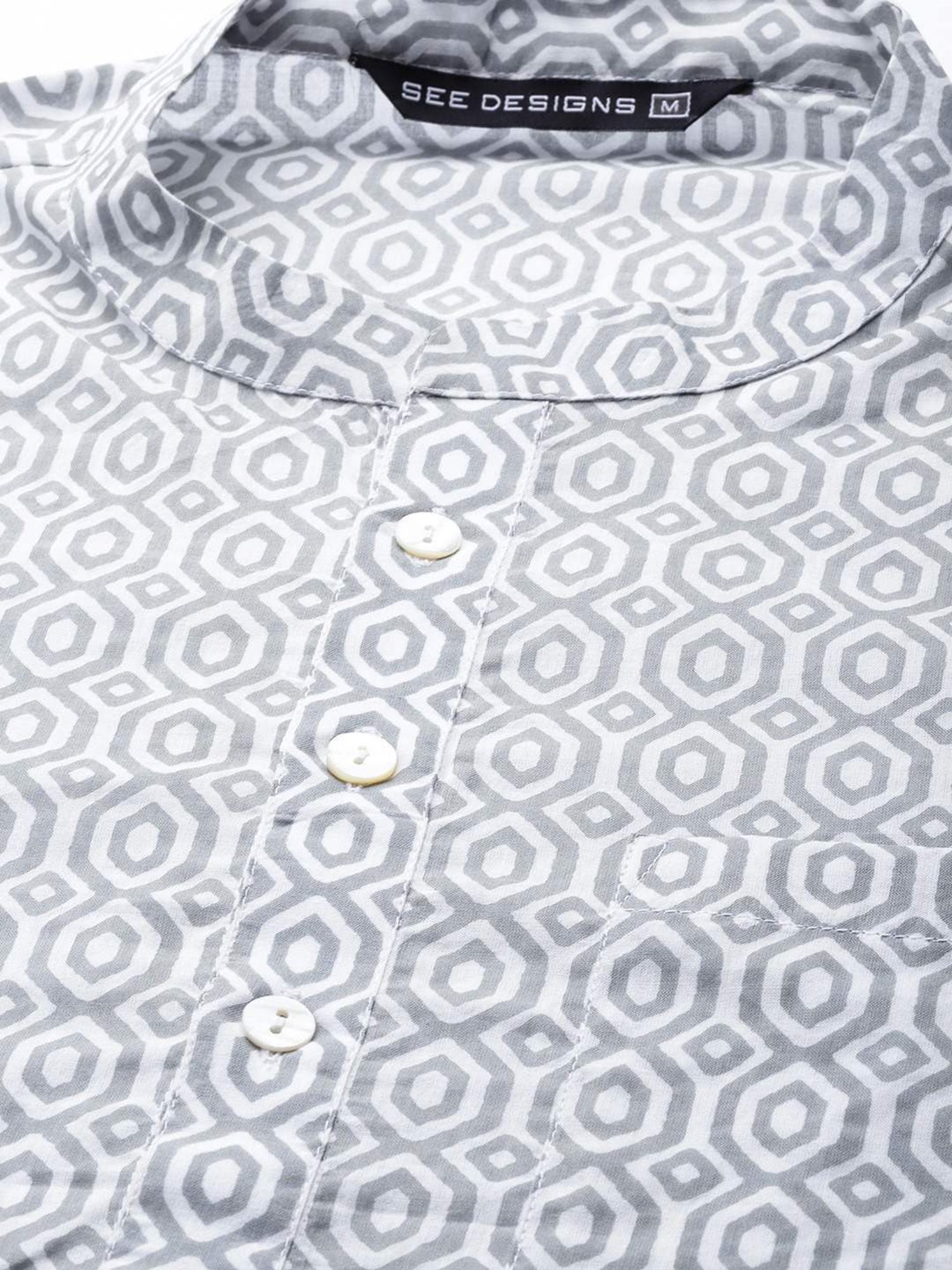 See Designs Grey & White Cotton Regular Fit Printed Kurta Bottom Set