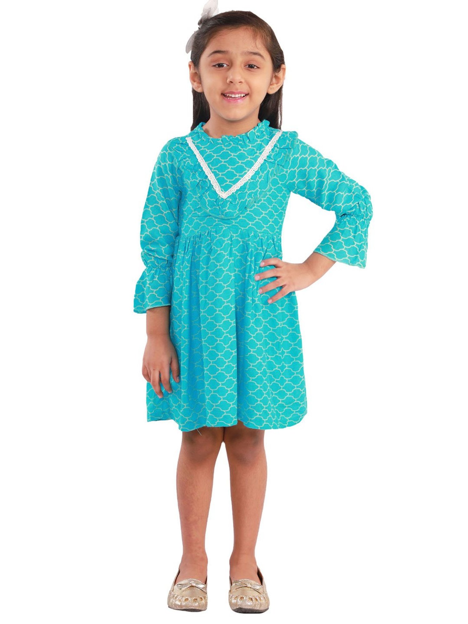KidsDew Kids Sky Blue Printed Dress