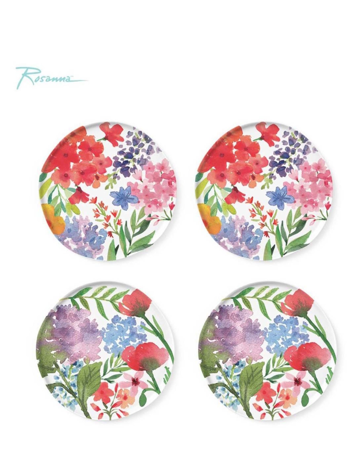 Rosanna 4-Piece Multi Nature's Table Medium Floral Print Appetizer Plate Set