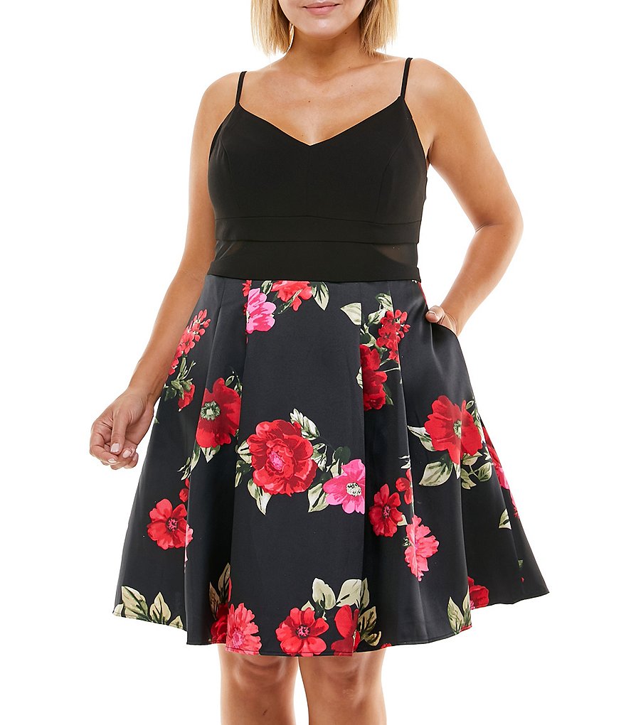 B. Darlin Plus Sleeveless Floral Skirt Fit-And-Flare Dress