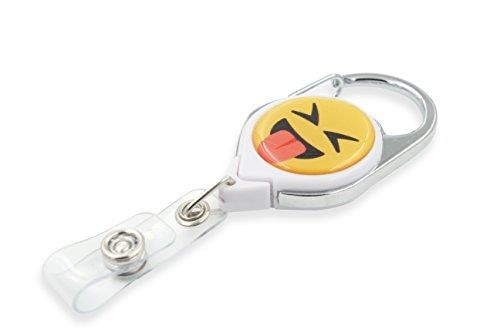 Key-Bak Retract-A-Badge ID Carabiner Retractable Reel with 36-Inch Cord and Twist-Free Vinyl ID Strap (Emoji - Closed Eyes w/Tongue Sticking Out, White)