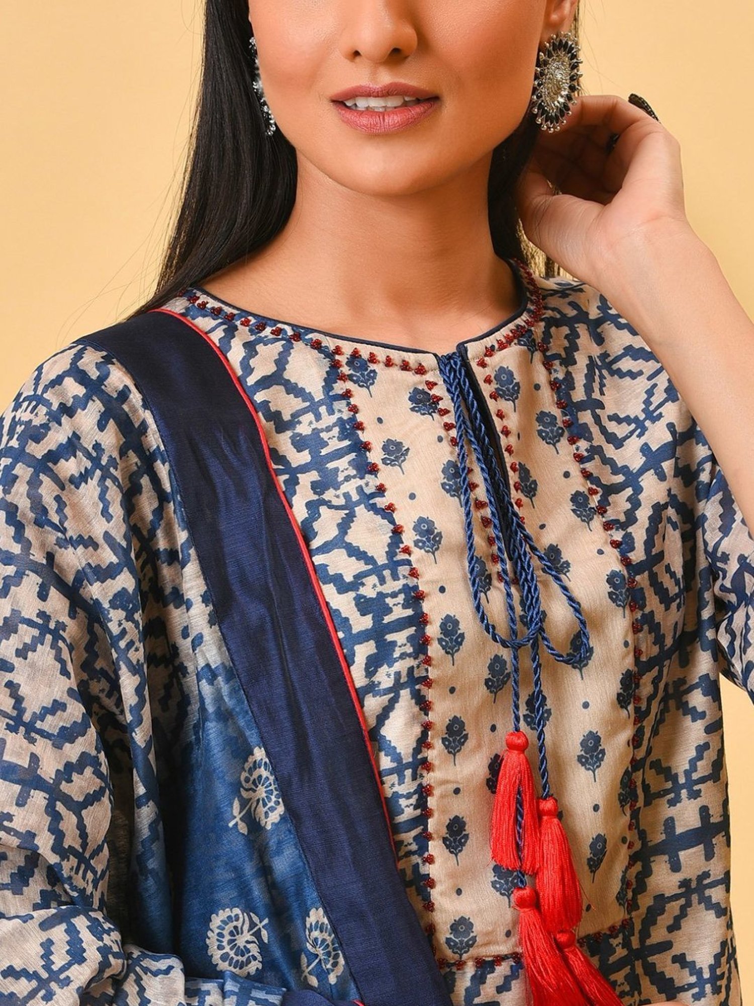 Nuhh Blue Printed Kurta with Pant & Dupatta