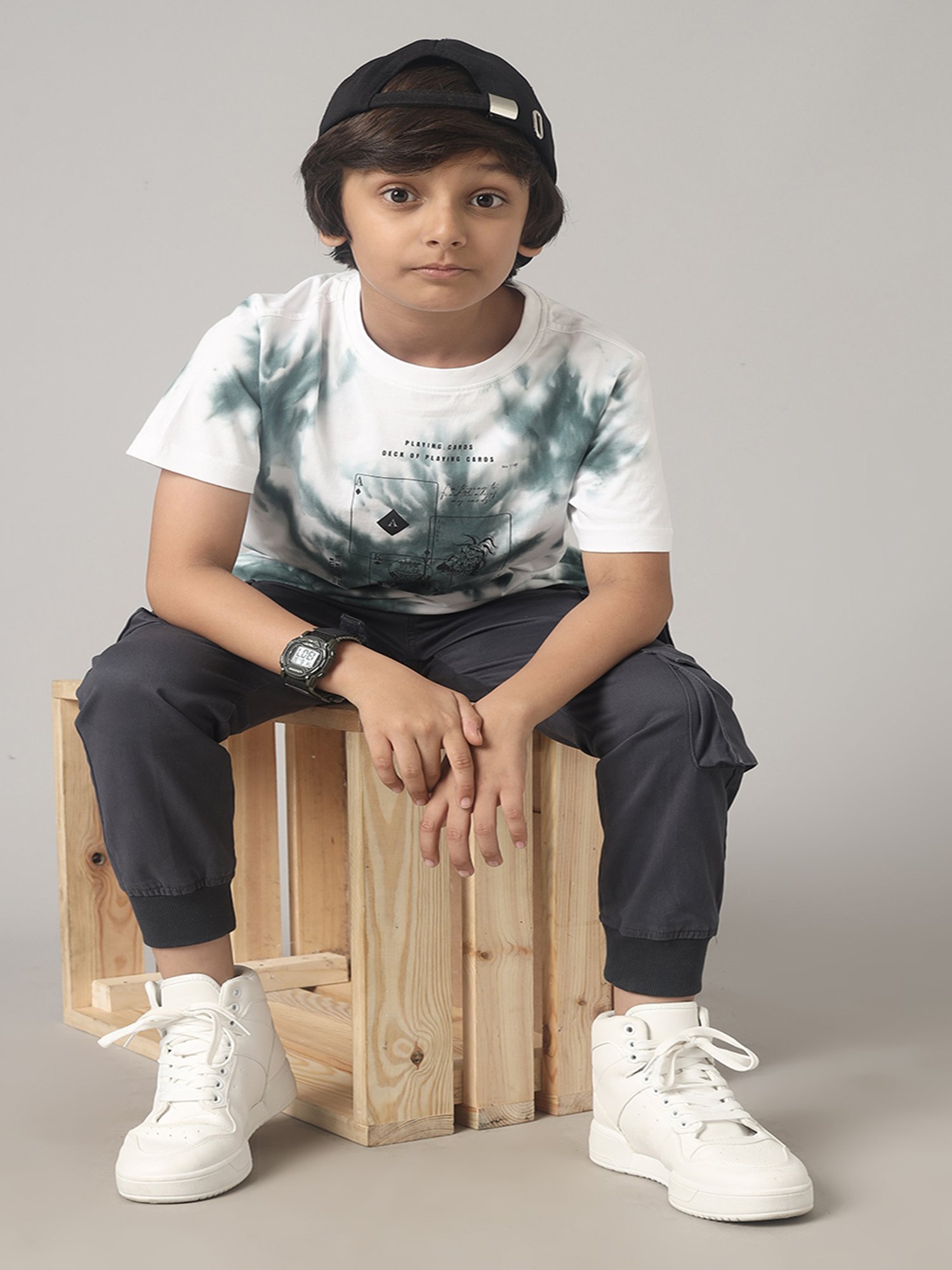 Under Fourteen Only Kids Green Printed T-Shirt