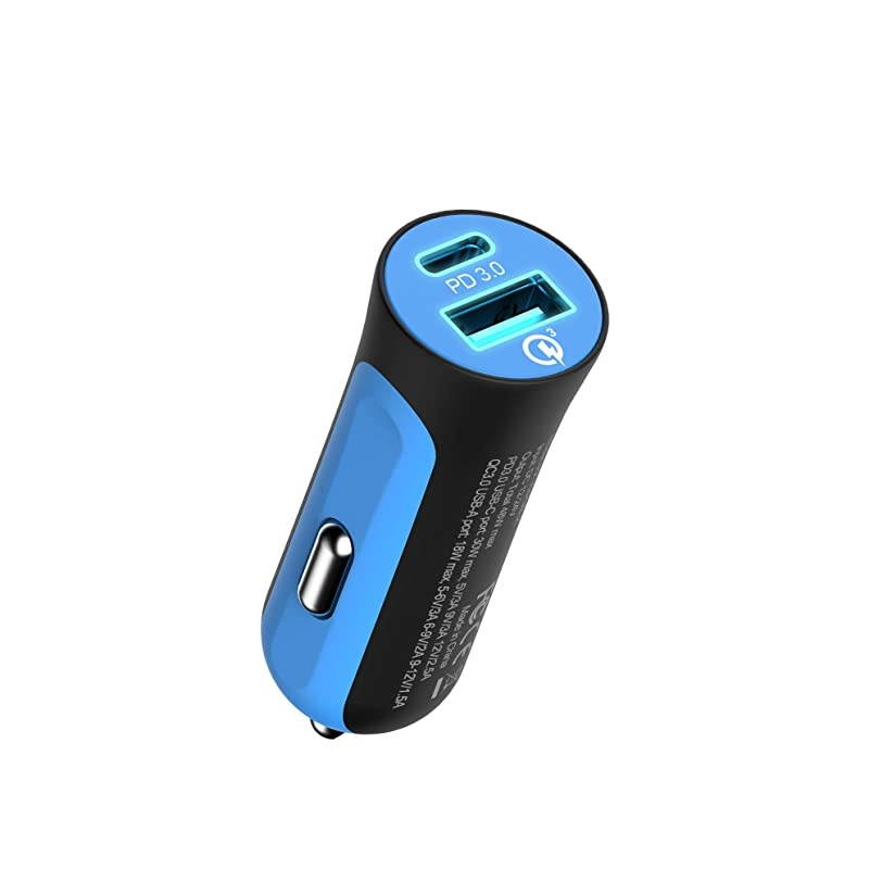 X2PD Compact Fast Dual Car Charger with 30W USBC PD Blue Model None