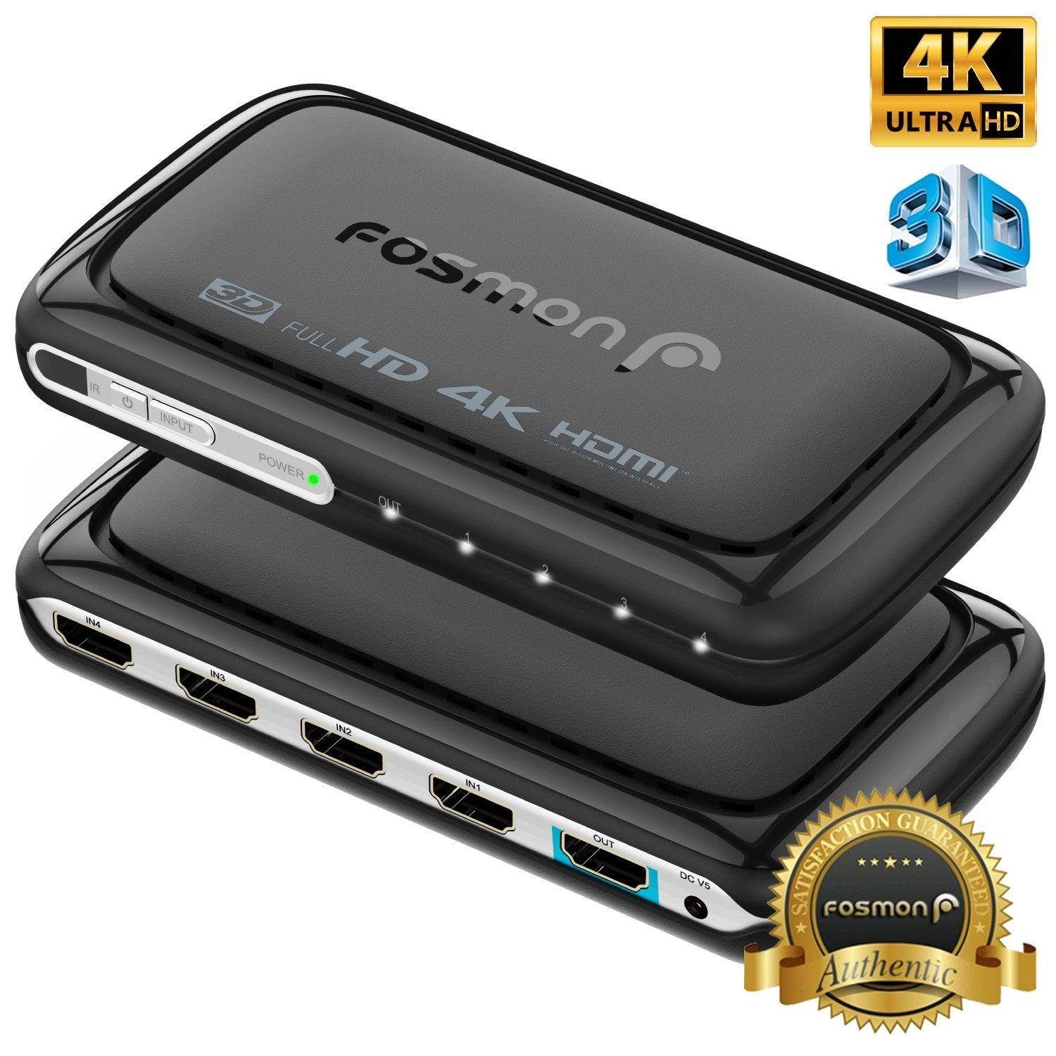 4X1 4K UHD 3D Full HD 1080P PIP HDMI Selector Switch Switcher IR Remote Control