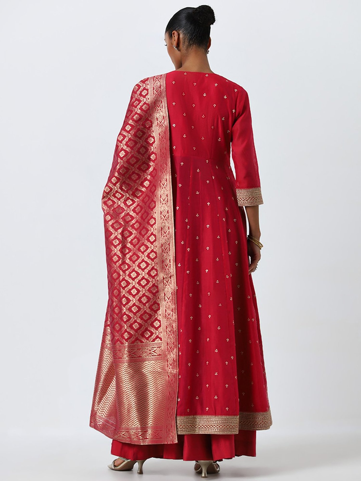 Vark by Westside Magenta Embroidered Kurta, Skirt and Dupatta Set
