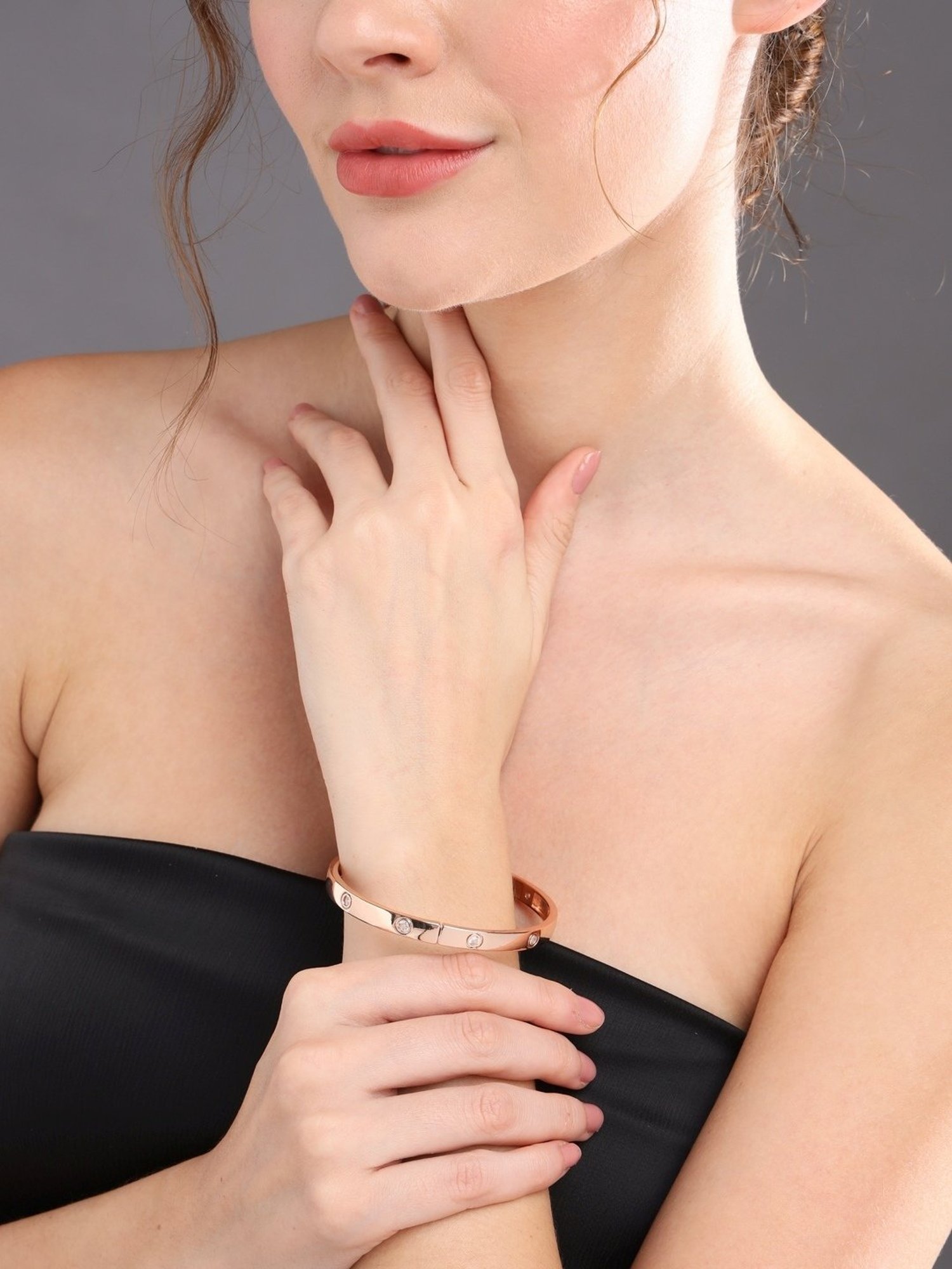 Prita by Priyaasi Chic Studded Band Style Rose Gold-Plated Bracelet