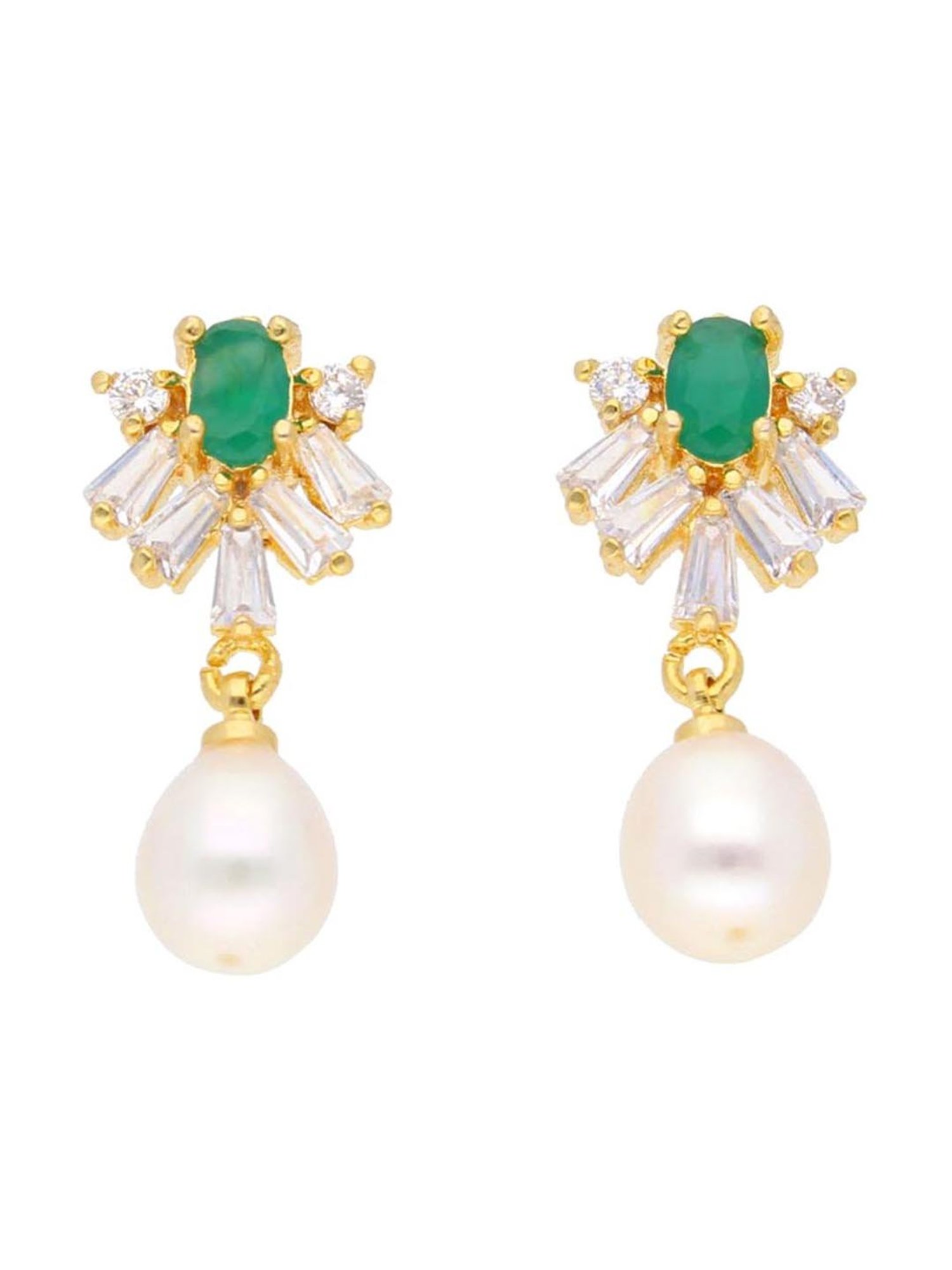 Sri Jagdamba Pearls Kitti Green & Pearl White Alloy Drop Earrings