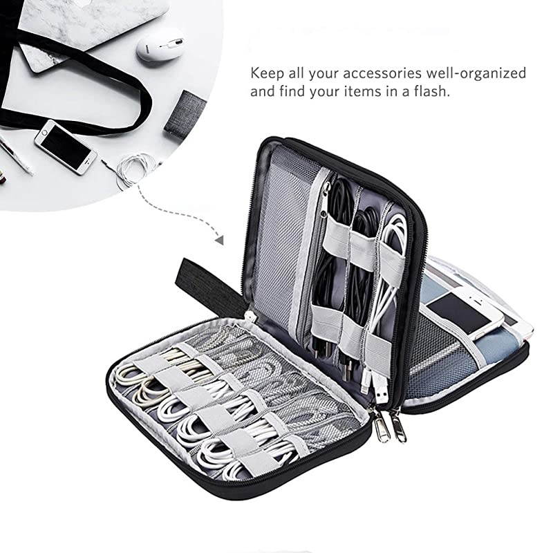 Electronics Organizer Travel Cable Organizer Waterproof Portable Electronics Accessories Case Gadget Bag for 79 IPad Mini Chargers Cord Phone USB SD CardBlack