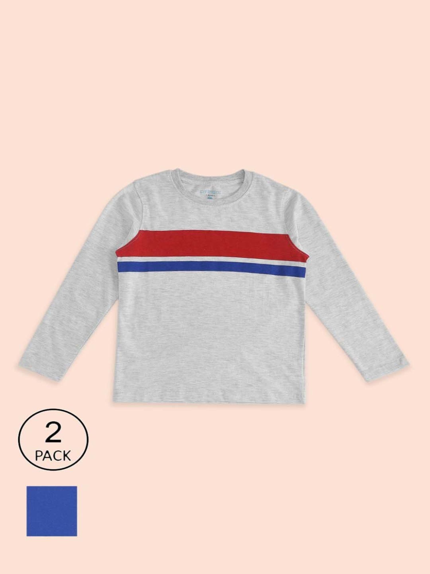 Pantaloons Baby Kids Blue & Grey Cotton Printed Full Sleeves T-Shirt