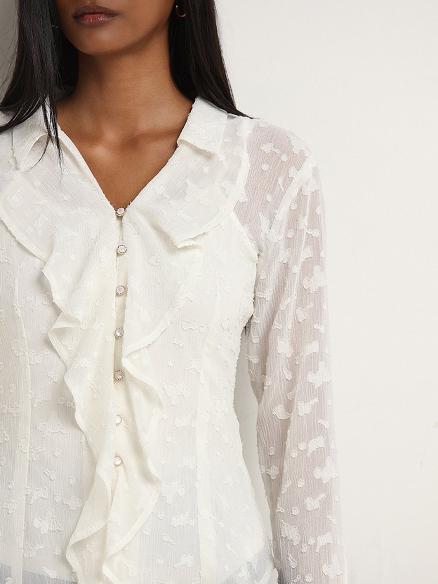 Wardrobe by Westside White Ruffle-Detailed Blouse
