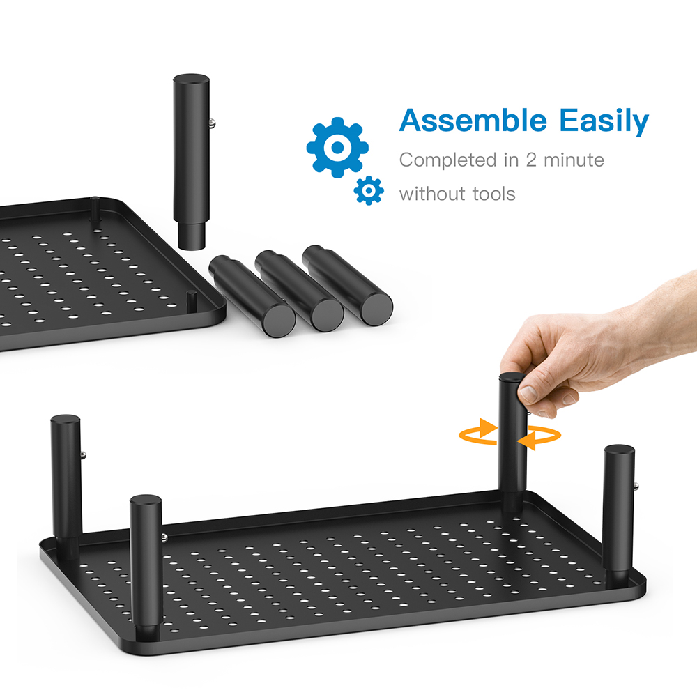 Monitor Stand Riser - 3 Height Adjustable Monitor Stand for Laptop, Computer, iMac, PC, Printer, Desktop Ergonomic Metal Monitor Riser Stand with Mesh Platform for Airflow(Black, 2 Pack)