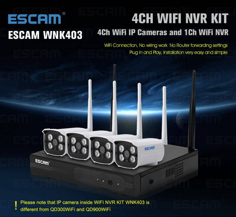 ESCAM WNK403 4CH WiFi NVR Kit P2P 720P Access Point Automatch Outdoor IR Night Vision IP Camera