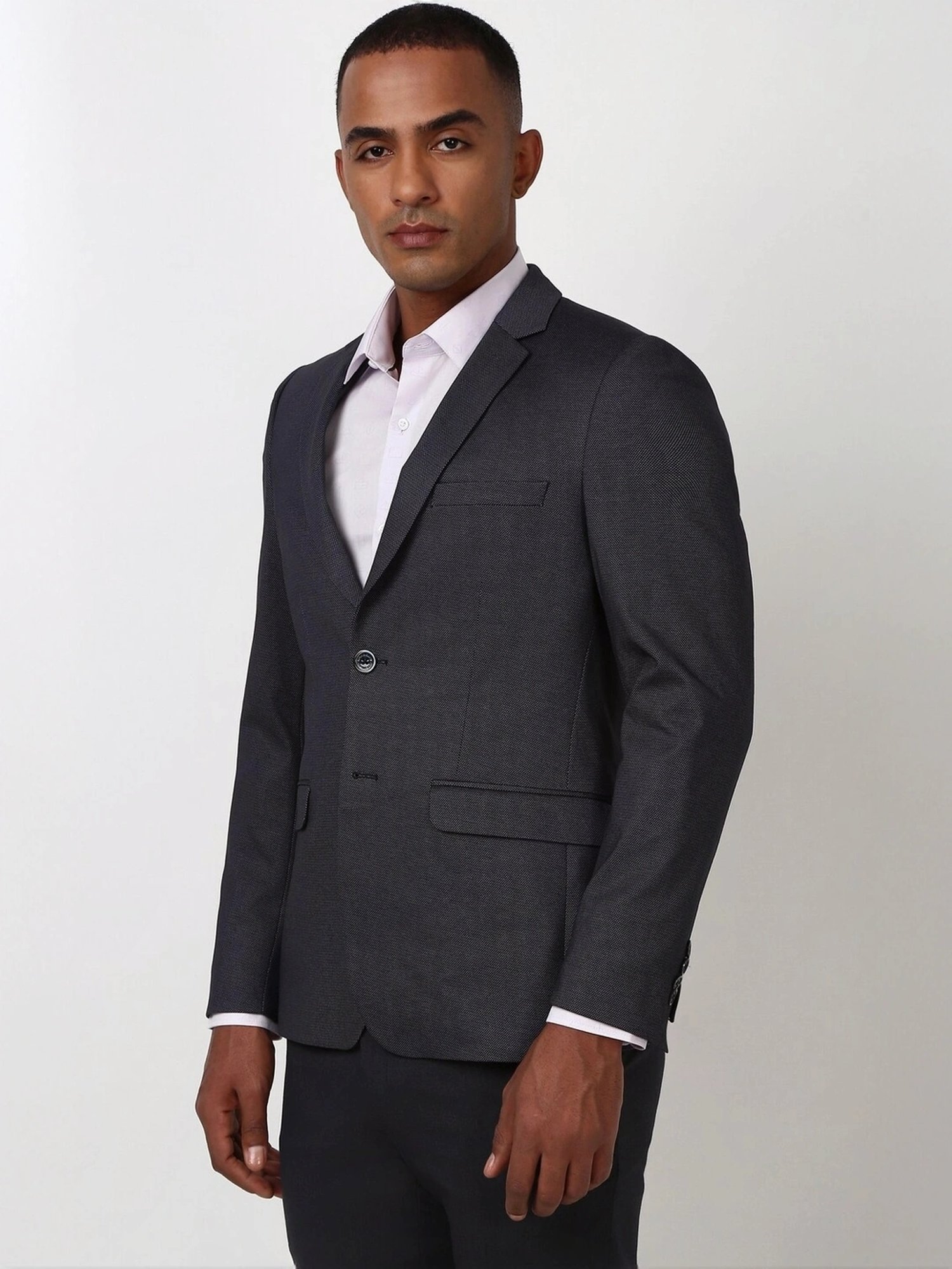 Peter England Elite Grey Slim Fit Texture Blazer