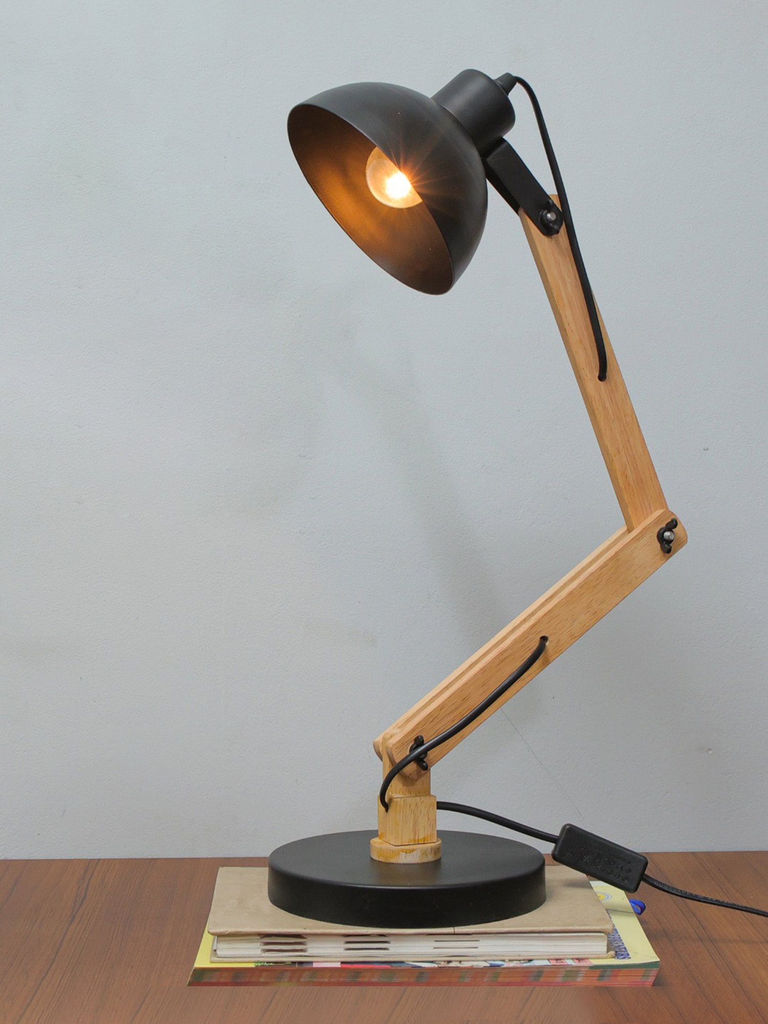 Homesake Black Wood Swing Arm Desk Lamp (Bulb not included)