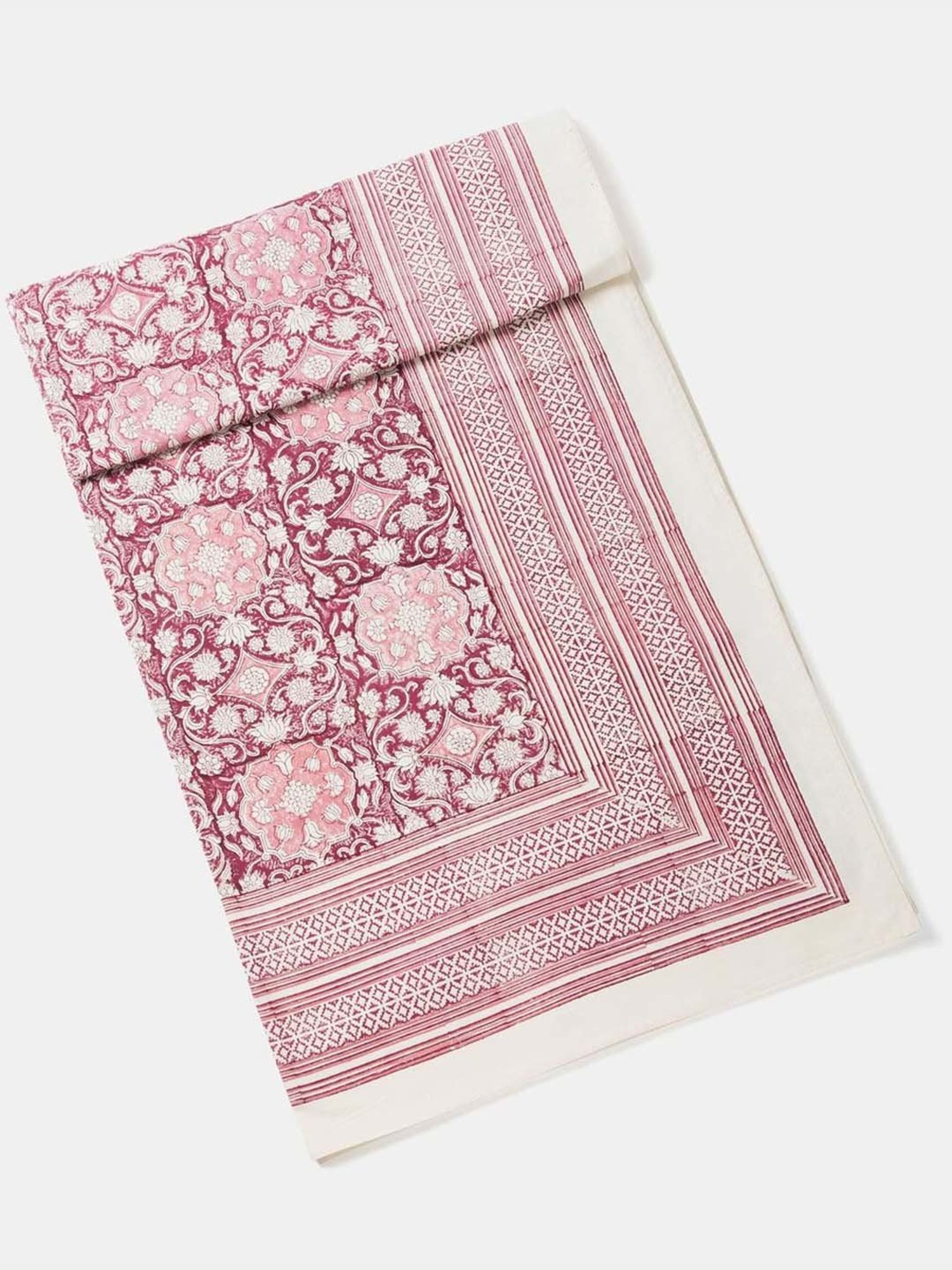 Fabindia Home Standalone Wine Cotton 118 TC 163 GSM Hand Block Printed Double Bed Cover