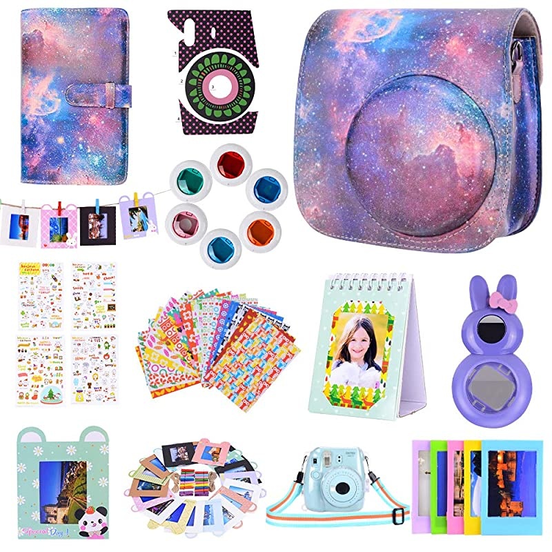 Instax Mini 9 Camera Accessories for FujiFilm Instax Mini 9 8 8+ Camera with Mini 9 Case/Album/Selfie Lens/Filters/Wall Hang Frames/Shoulder Strap (12 in 1 Fantasy Mountain Forest)