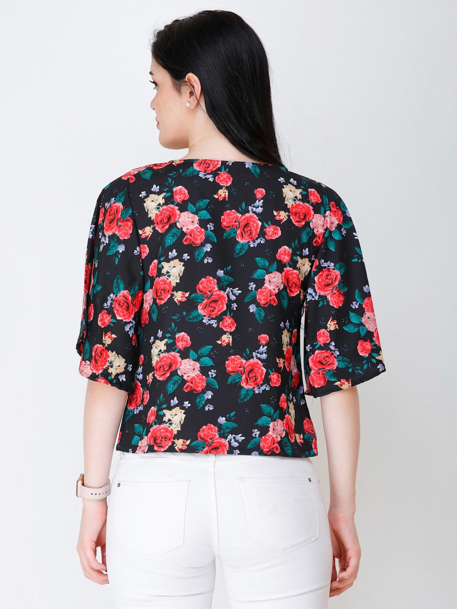 Scorpius Black & Pink Floral Print Top
