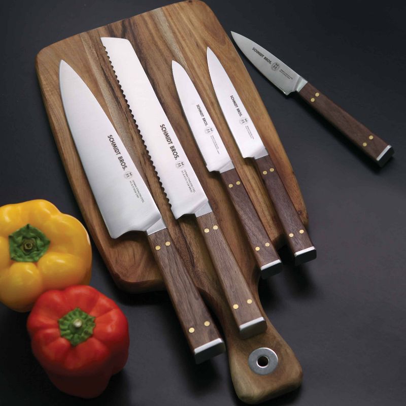 Schmidt Brothers Cutlery 6pc Walnut and Brass Knife Block Set