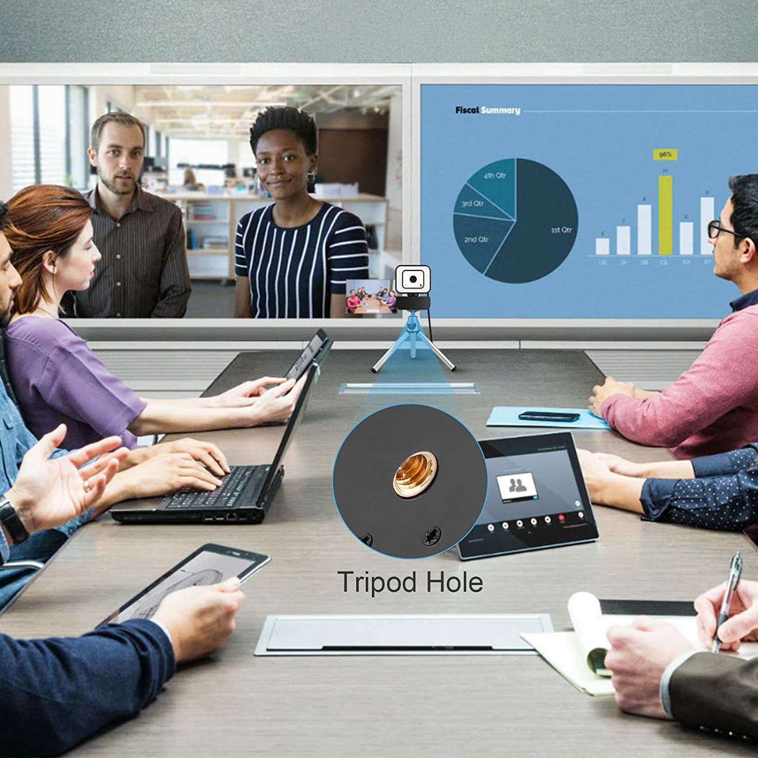 Webcam with Microphone, Full HD Video Webcam 1080P Webcam, Fixed Focus, Automatic Light Correction,  for Video Conferencing, Teaching, Streaming Media and Games