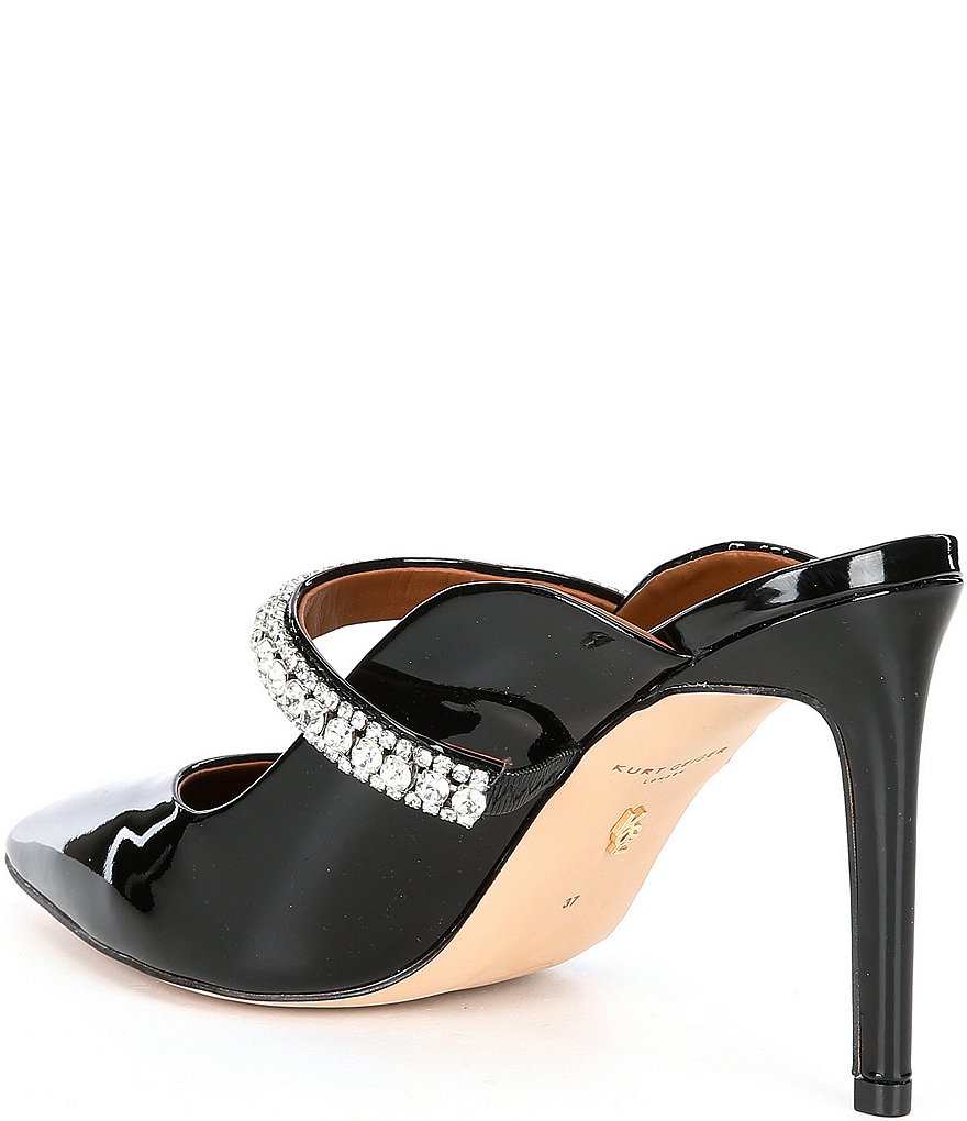 Kurt Geiger London Duke Patent Leather Jewel Strap Pointed Toe Dress Mules