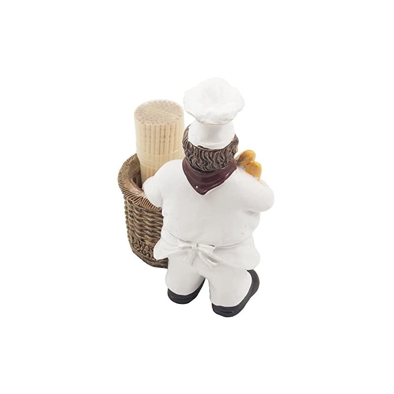 Chef Pierre Decorative Toothpick Holder Figurine with Faux Wicker Basket Display Stand and Gourmet Bread Accents for Country Cottage Kitchen Decor As Collectible Housewarming Gifts by Home-n-Gifts