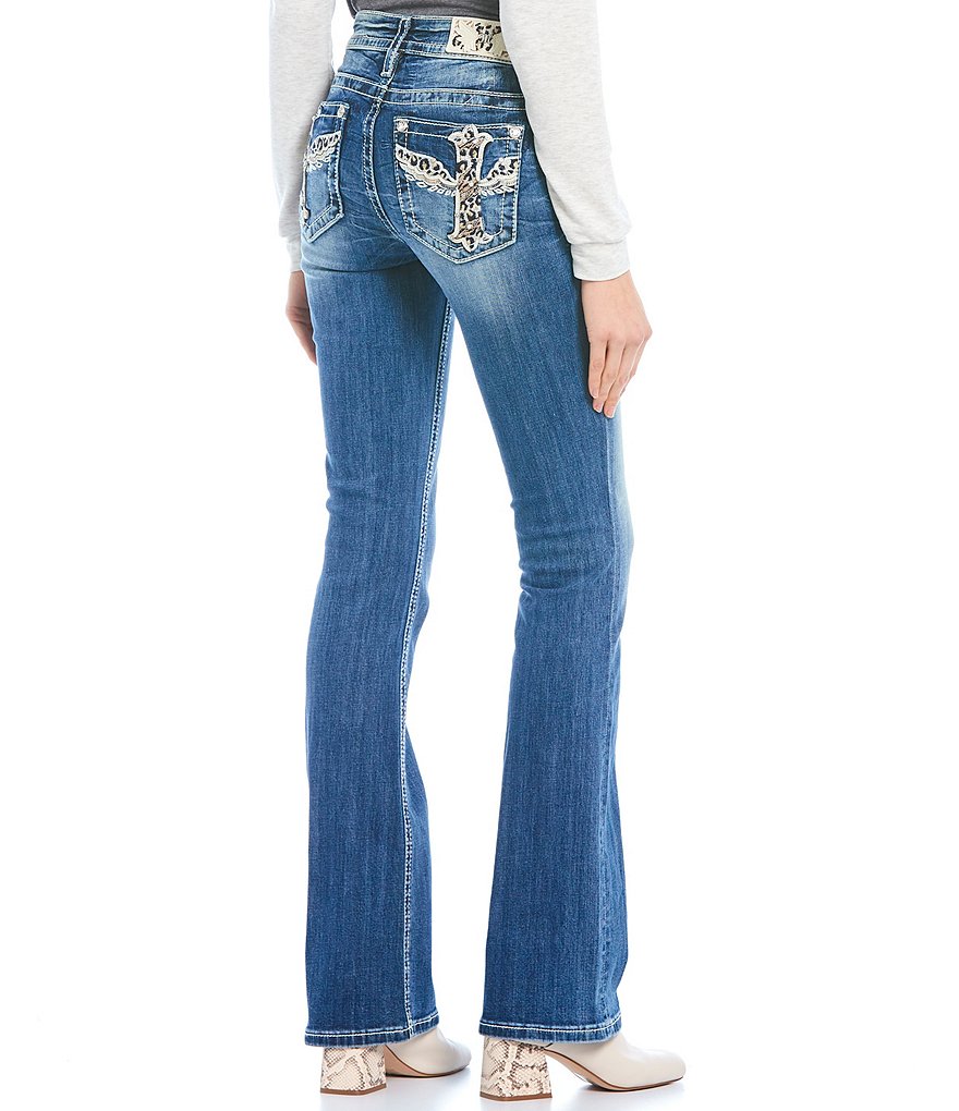 Miss Me Animal Print Cross Wing Pocket Bootcut Jeans