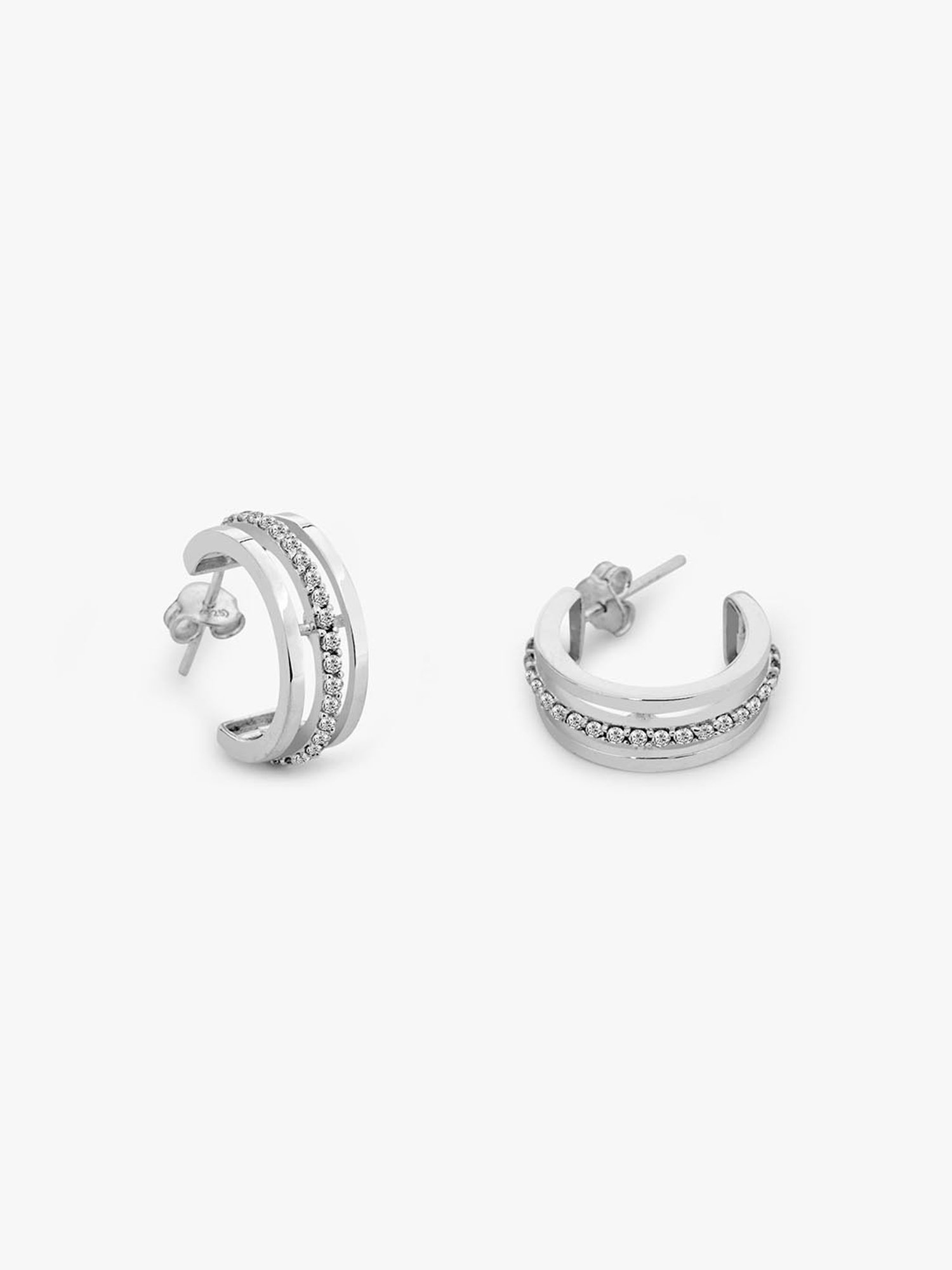 March by FableStreet Silver Statement Zircon Hoop Earrings for Women