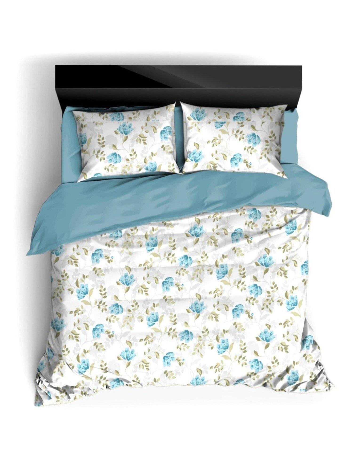 Ariana Tuscany Floral Blue 300 TC Cotton Super king Bedsheet with 2 Pillow Covers