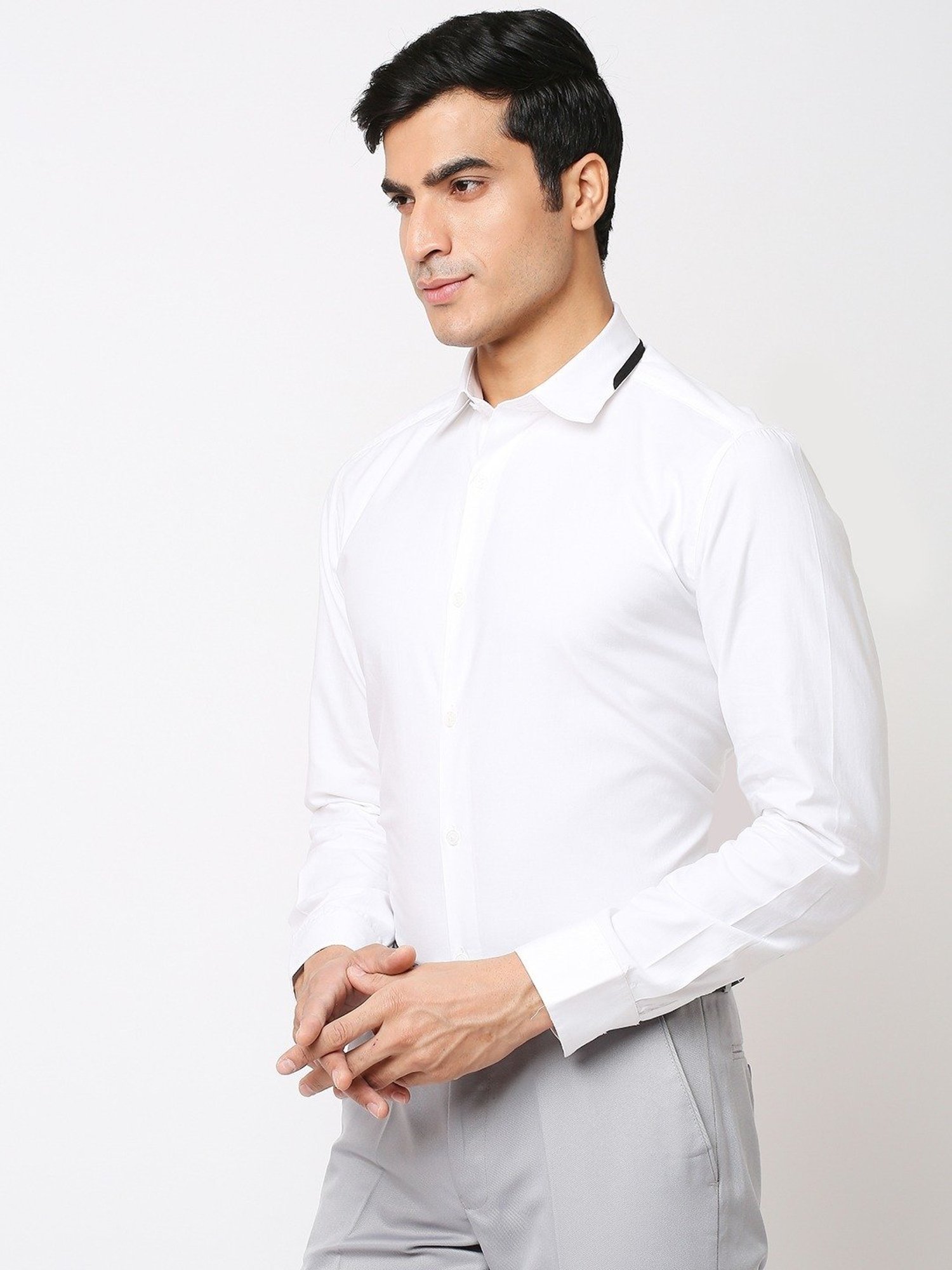 SOLEMIO White Cotton Slim Fit Shirt