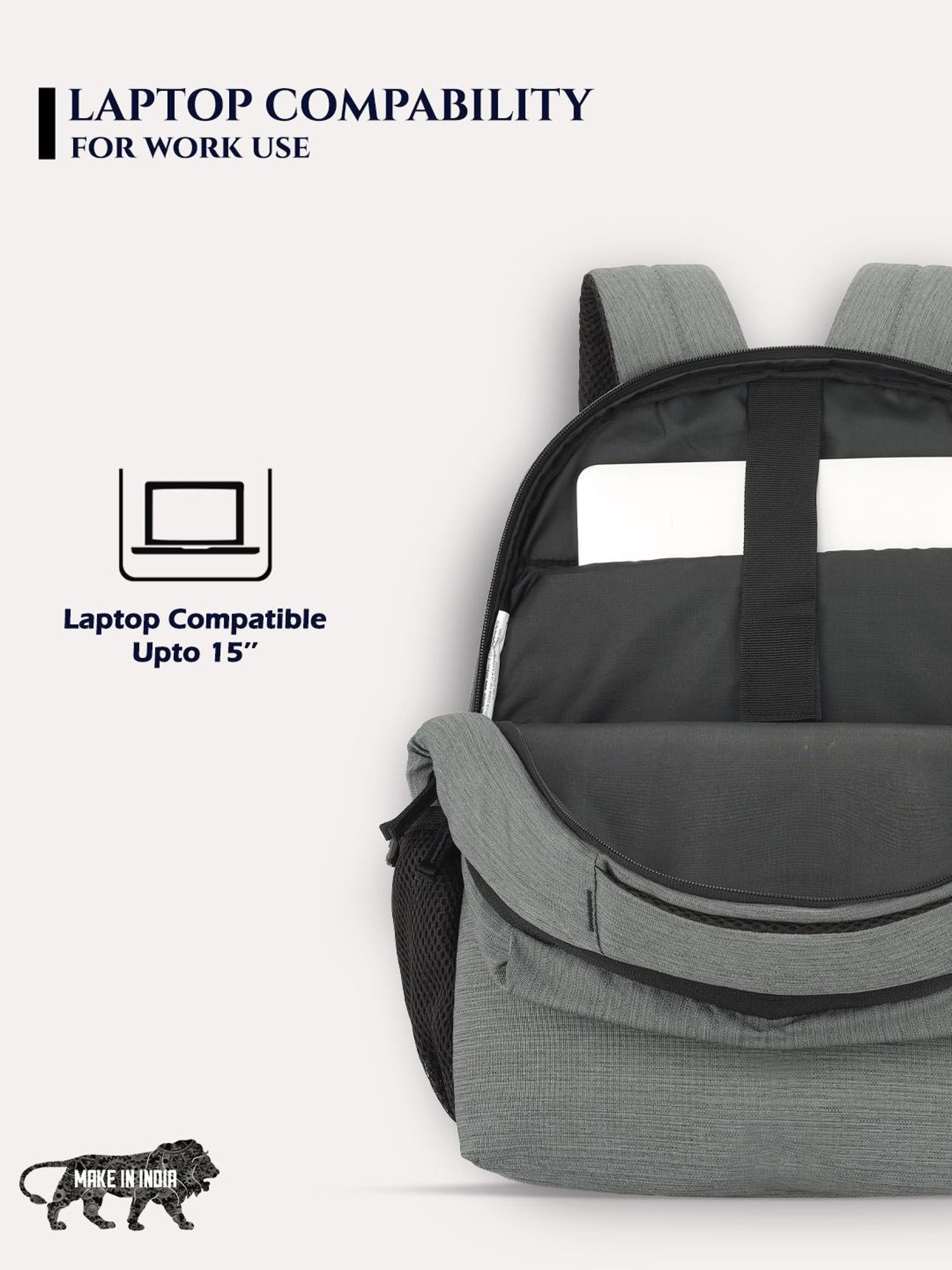 Lavie Sport Pex Grey Polyester Solid Laptop Backpack - 21 Ltrs