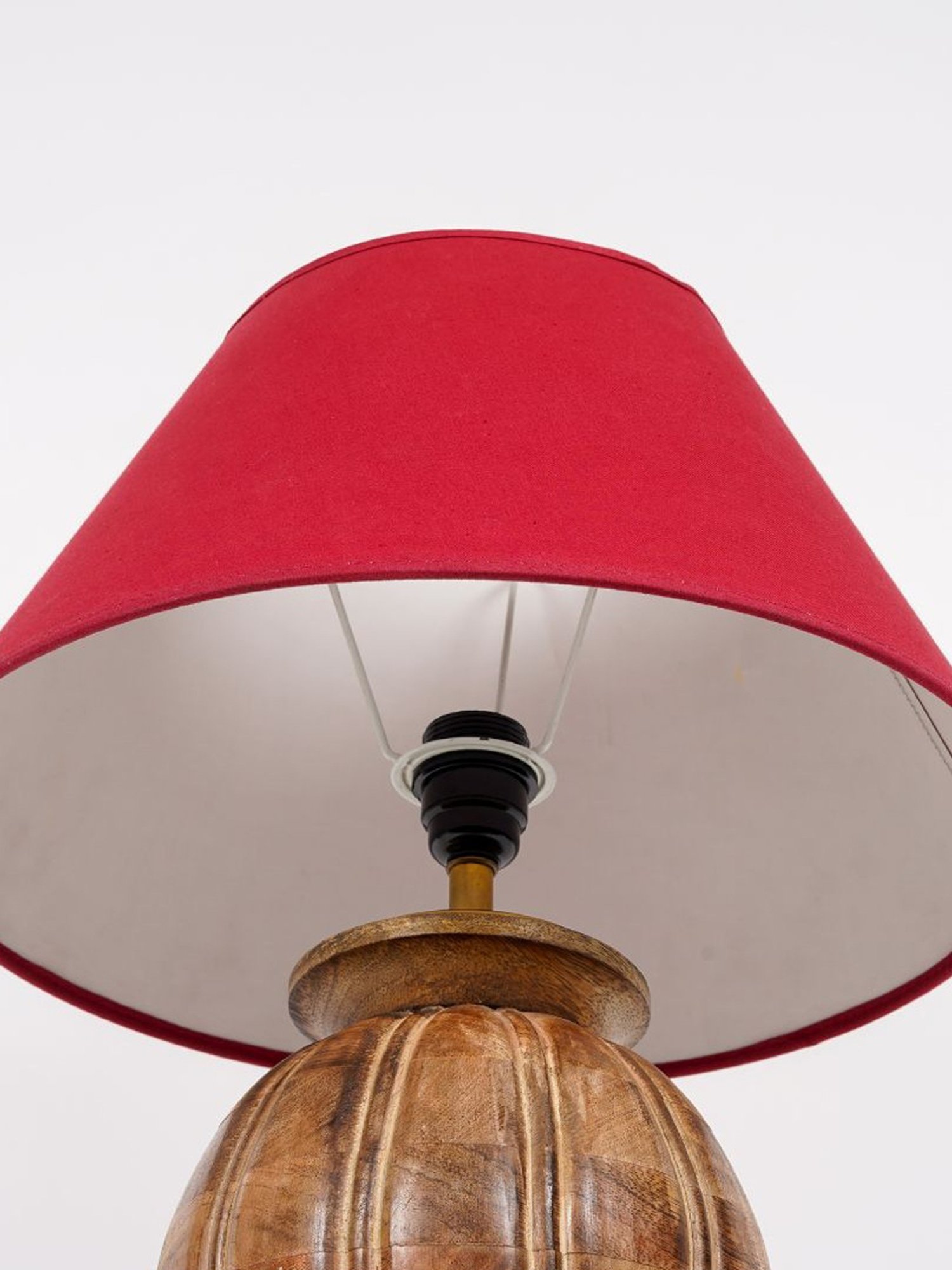 Kapoor Lamp Shades Natural Wood & Red Wood Astros Carved Cotton Shade Table Lamp