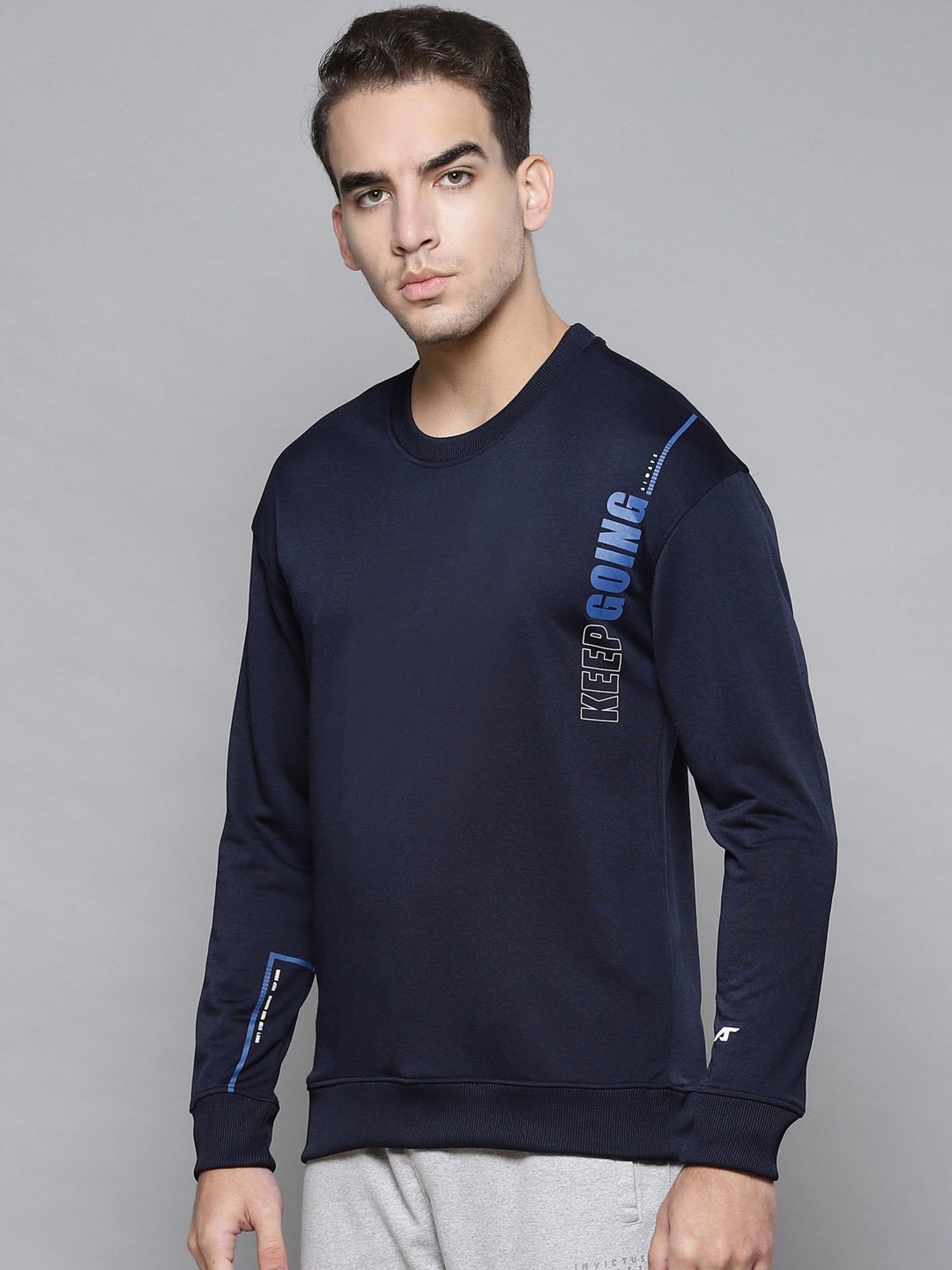 ALCIS Blue Slim Fit Printed Sweatshirt