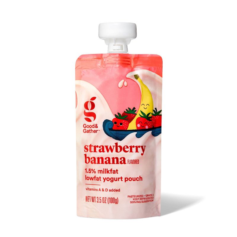 Strawberry Banana Lowfat Kids' Yogurt Pouches - 4pk/3.5oz - Good & Gather™