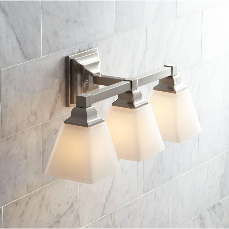 Regency Hill Modern Wall Light Satin Nickel Hardwired 20" Wide 3-Light Fixture Etched Opal Glass for Bathroom Vanity Mirror