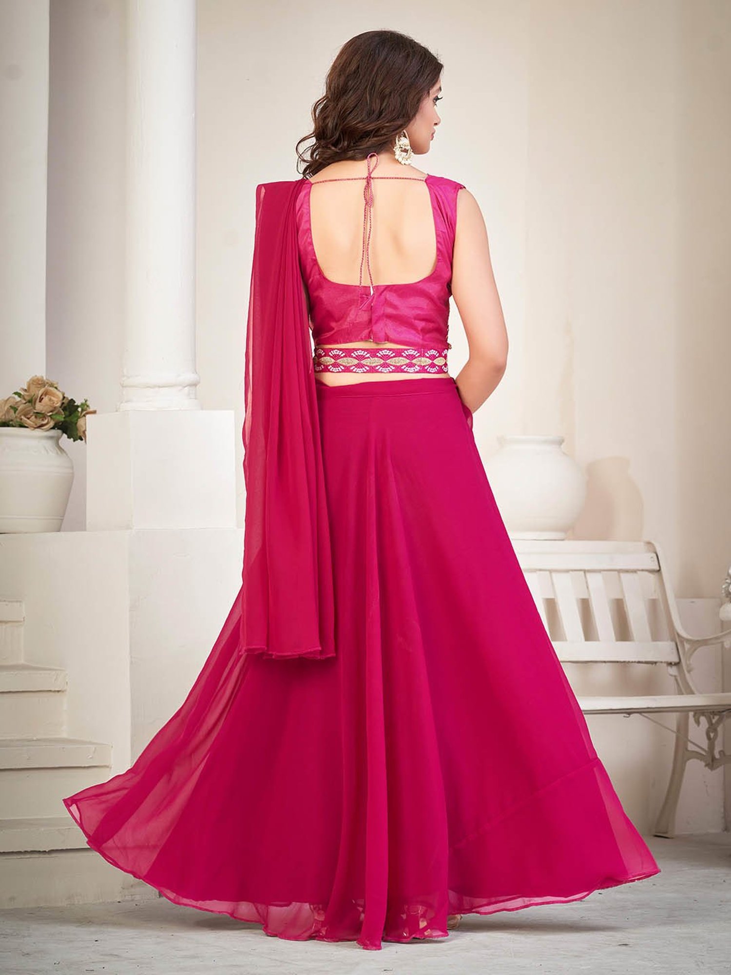 Warthy Ent Pink Embroidered Lehenga Choli Set With Dupatta