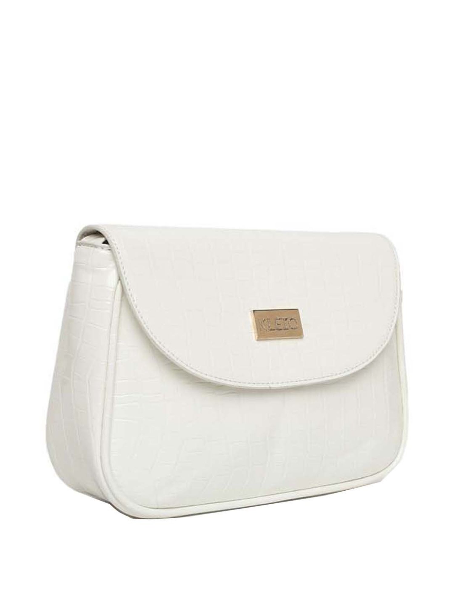 KLEIO White Textured Medium Shoulder Bag