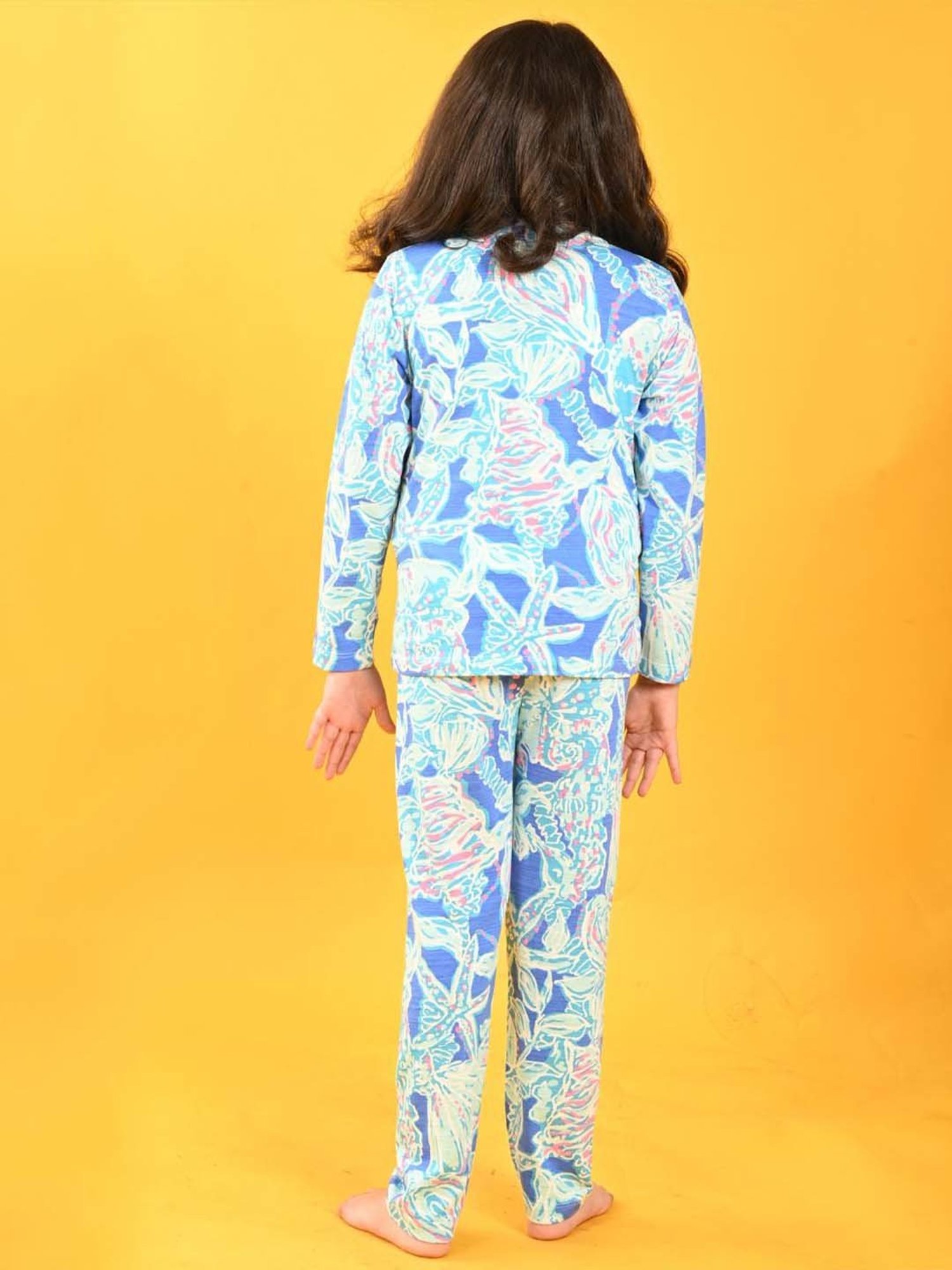 Anthrilo Kids Blue Cotton Printed Full Sleeves T-Shirt & Trouser