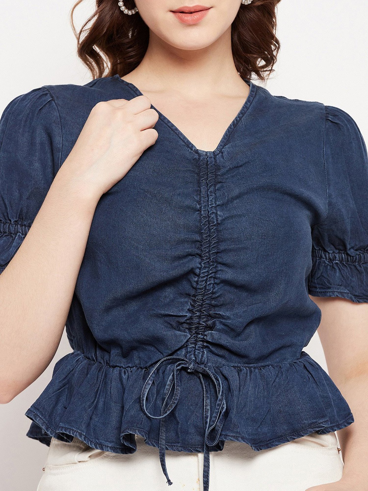 MADAME Navy Regular Fit Crop Top