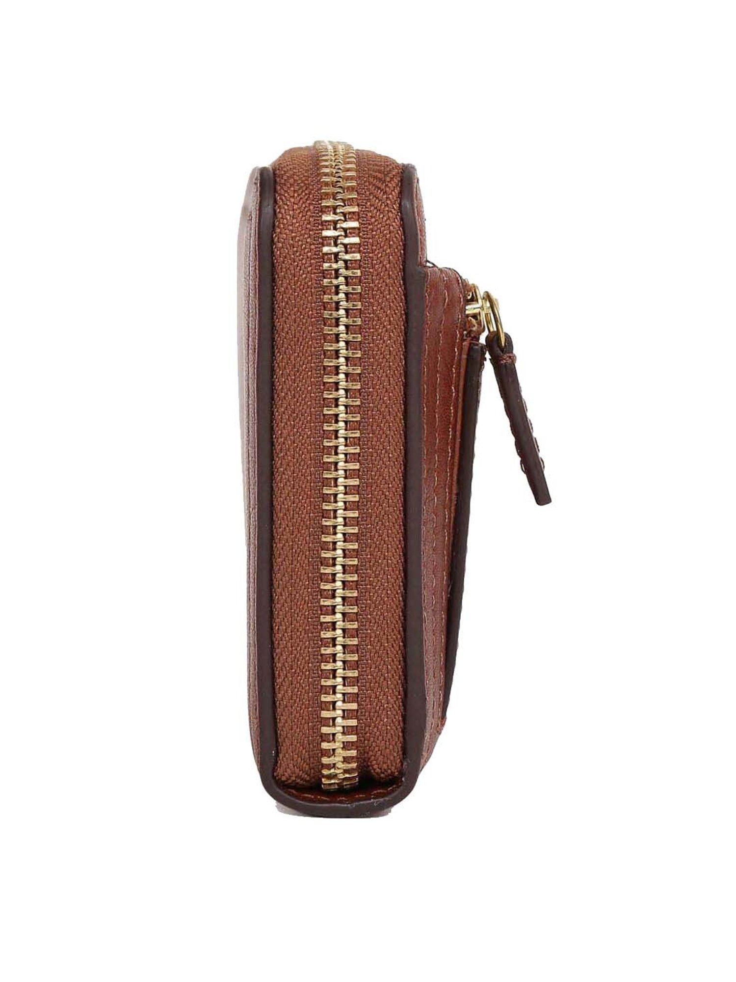 Fossil Logan Brown Solid Zip Around Wallet for Women
